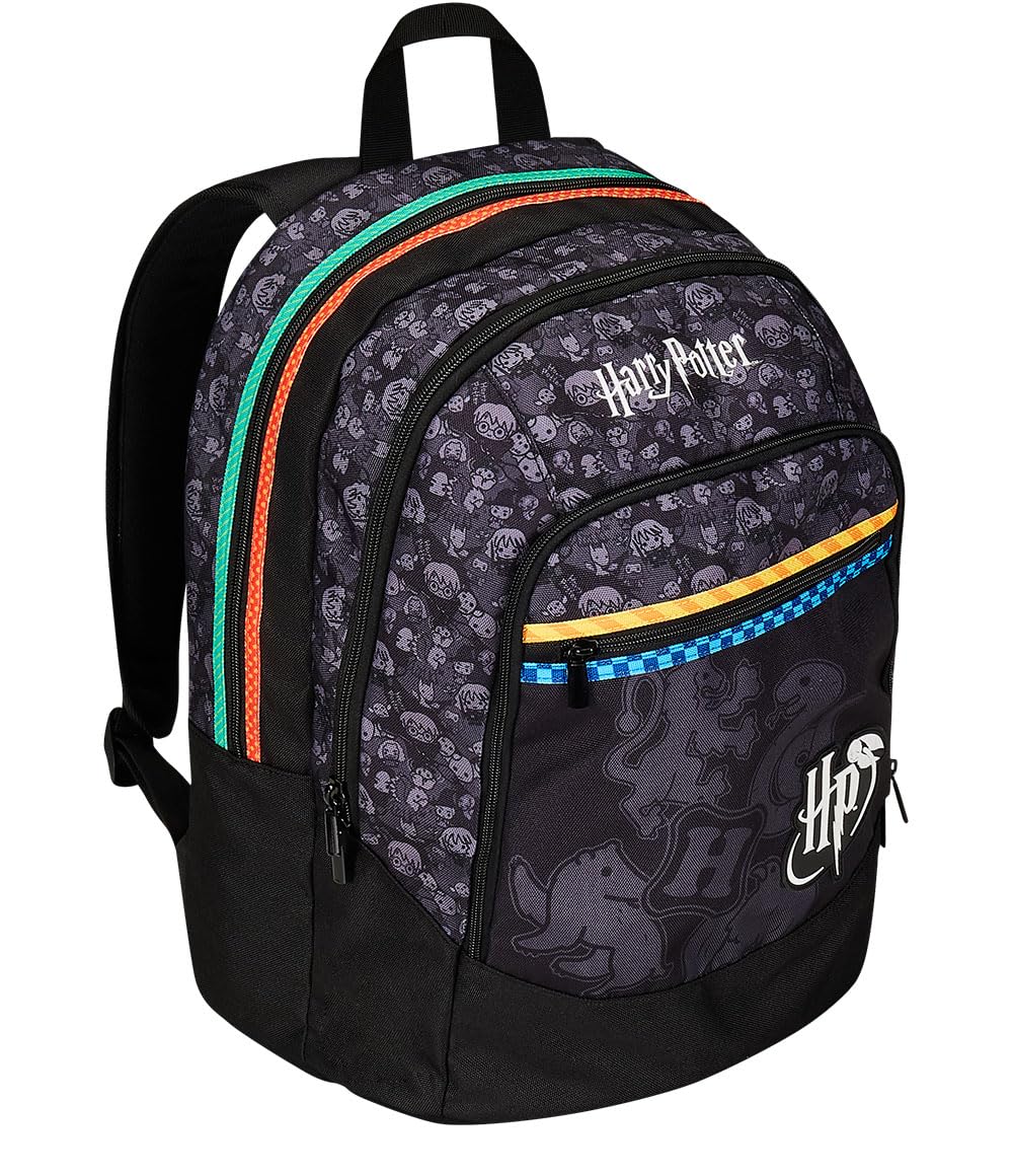 Harry Potter Zaino Scuola Zaino Doppio Scomparto - Tasca Porta Borraccia, Zaino Scuola Bambino- Maxi Capienza - WIZARDING WORLD