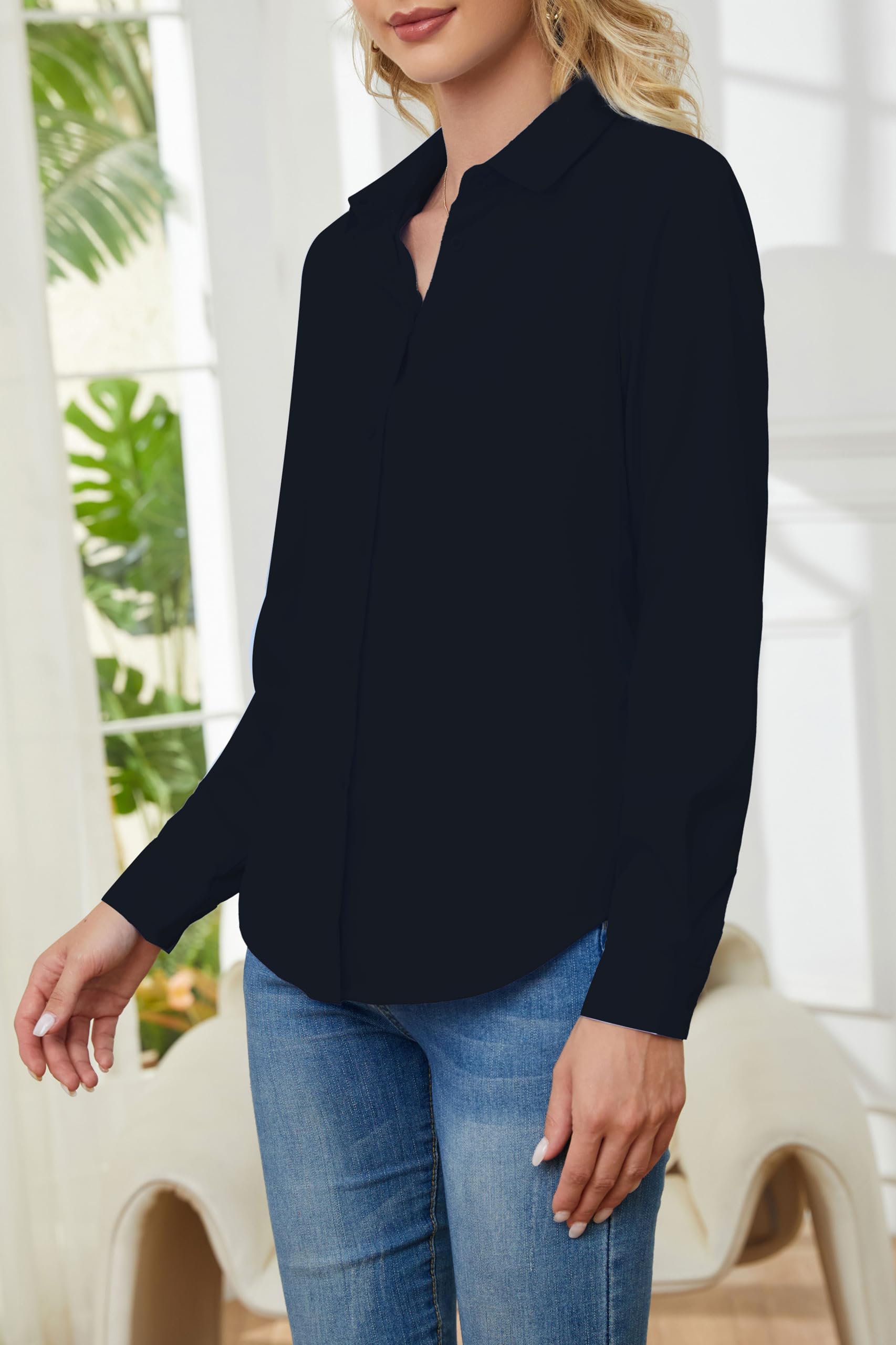 Camisas de manga larga con botones para mujer, sin arrugas, elásticas, para negocios, oficina, trabajo formal
