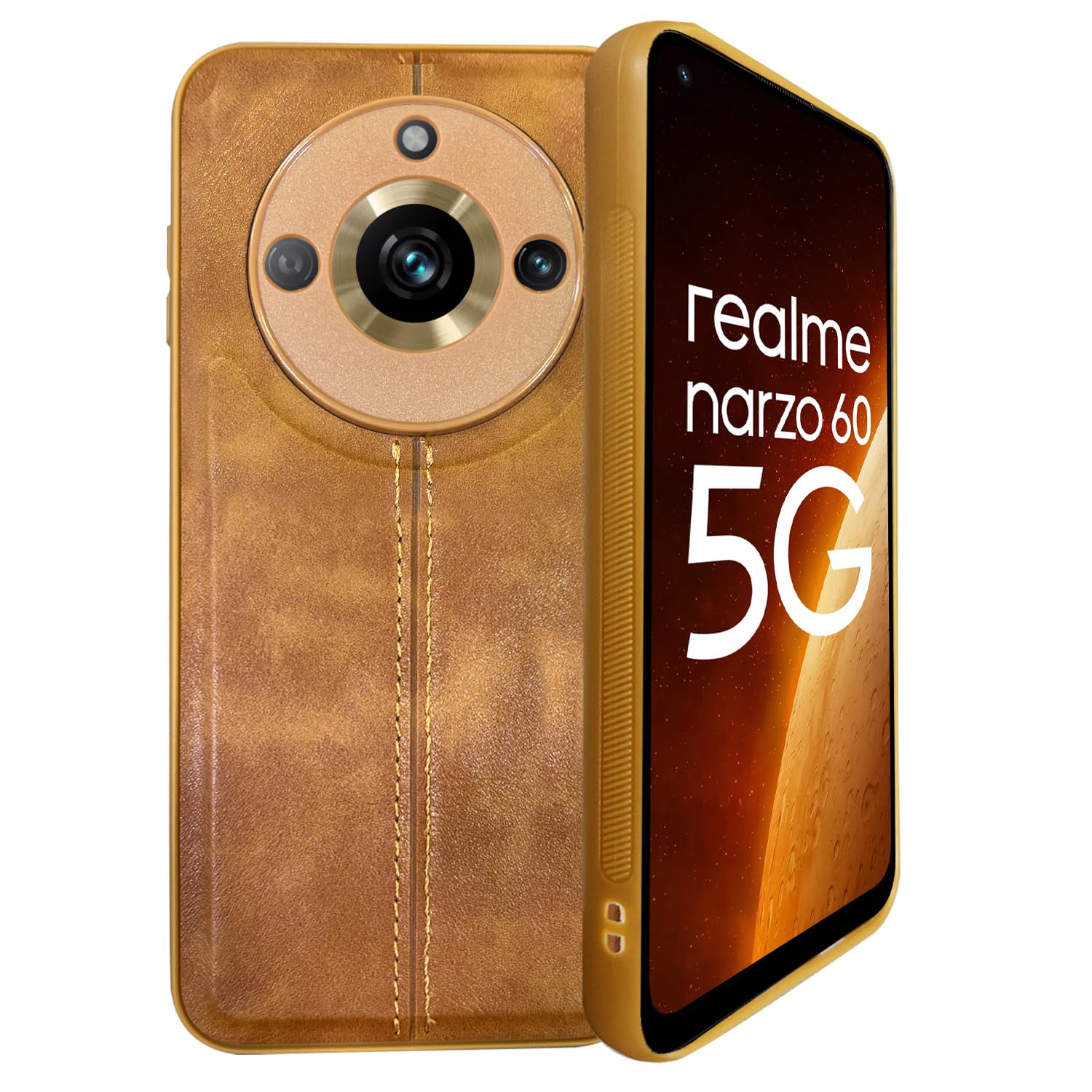 A rtistque Premium Thread Leather Back Cover Case for Realme Narzo 60 5G | Drop Protection | Smooth Grip | Raised Camera Edges - Brown (B0CDCFJ83R) Amazon Price History, Amazon Price Tracker