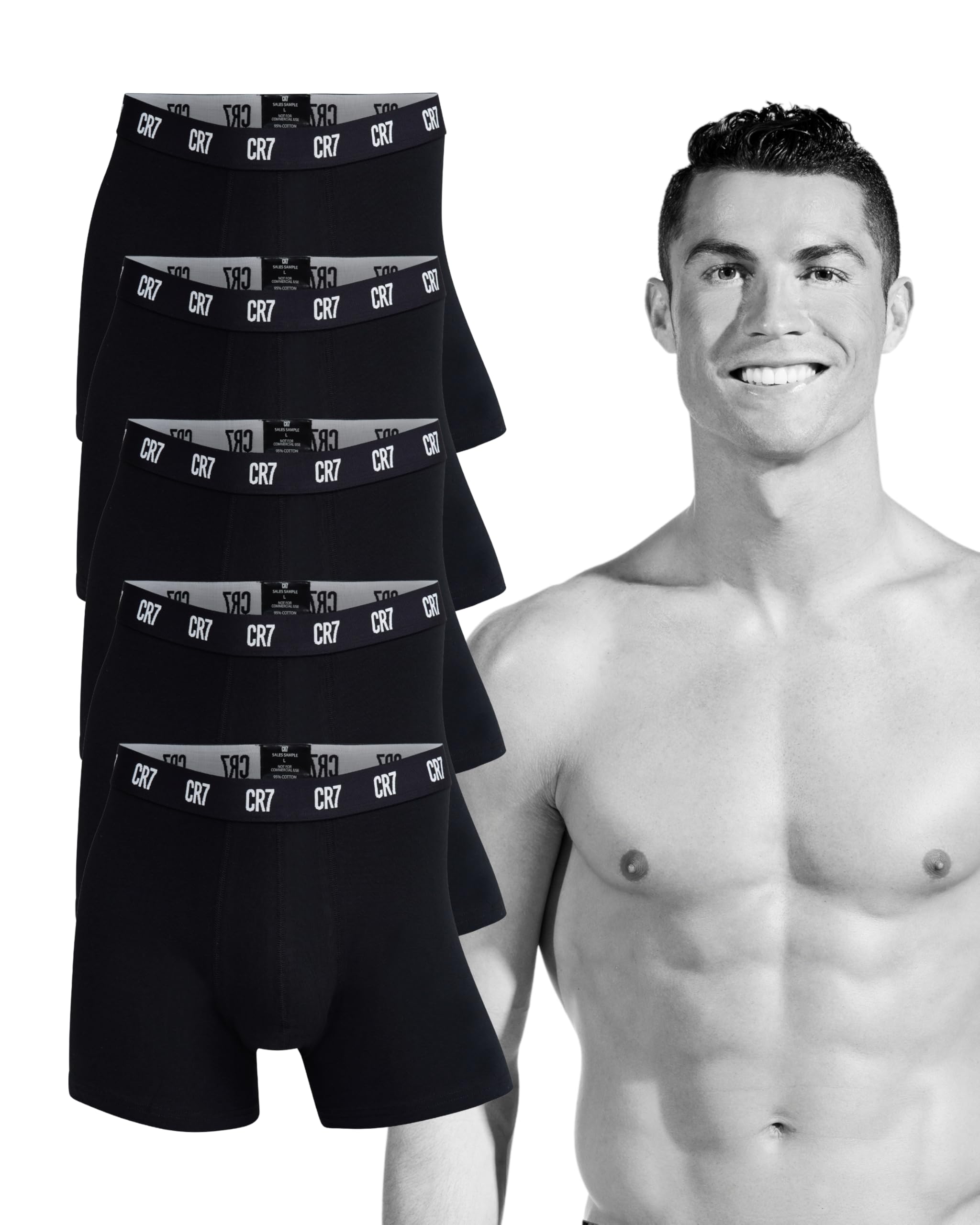 CR7Men's Trunk 5-Pack In Travel Zip Bag (Large) Black