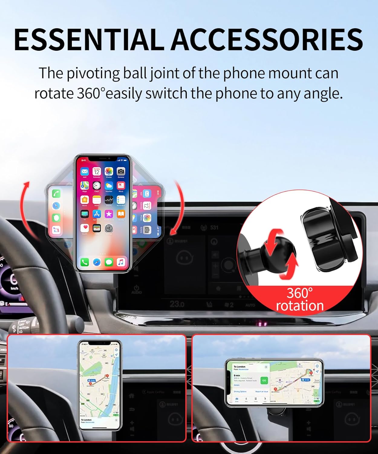 MaserWeller Car Phone Holder for Honda Accord 2023-2026 Accessories 12.3-Inch Screen Fixed Clip, 360° Rotation Phone Mount Compatible with MagSafe, Cell Phone Holder that Does Not Affect Air Vent