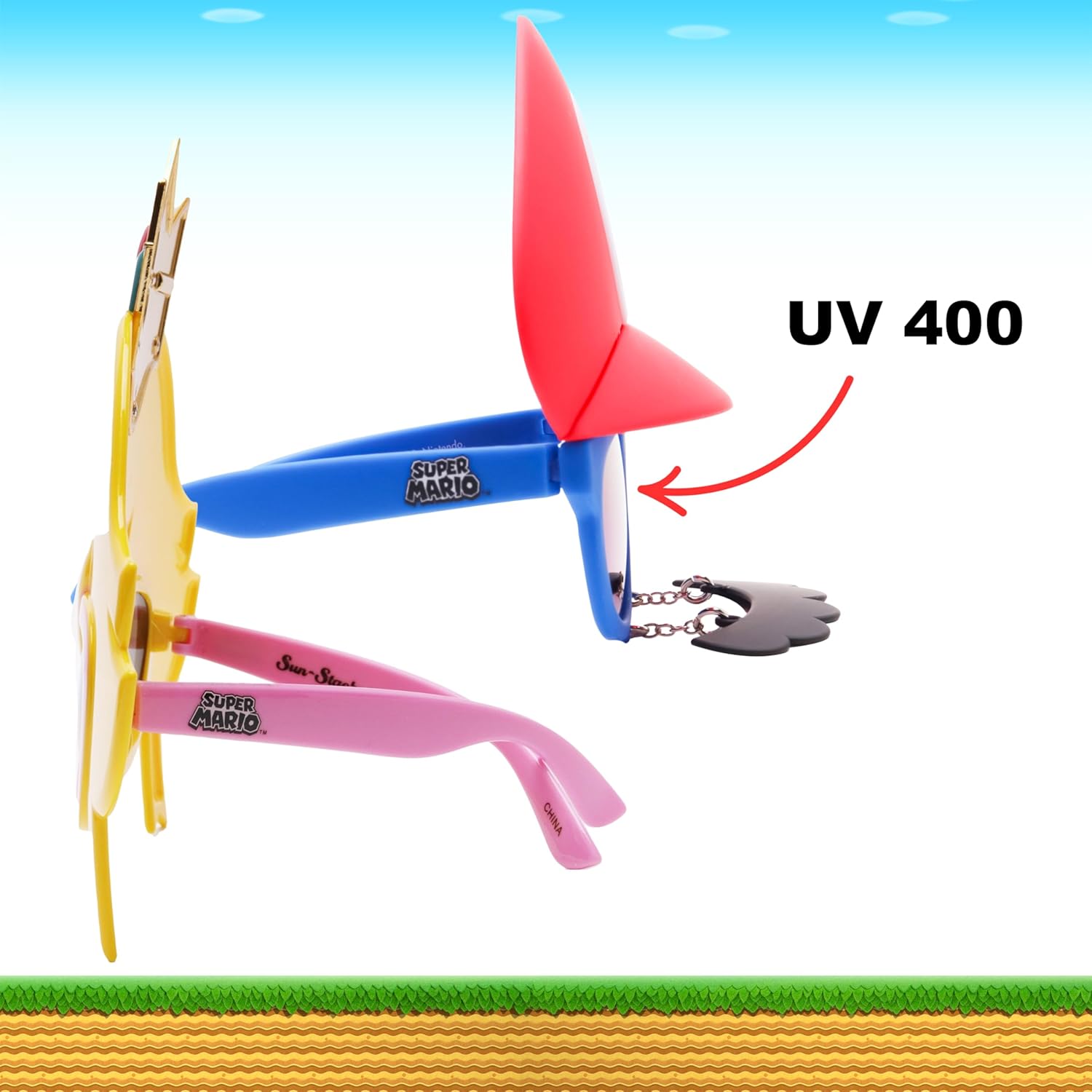 Sun-Staches Official Super Mario Sunglasses | Mario Luigi Peach Bowser Yoshi Wario or Waluigi Costume Accessory | Fits Most
