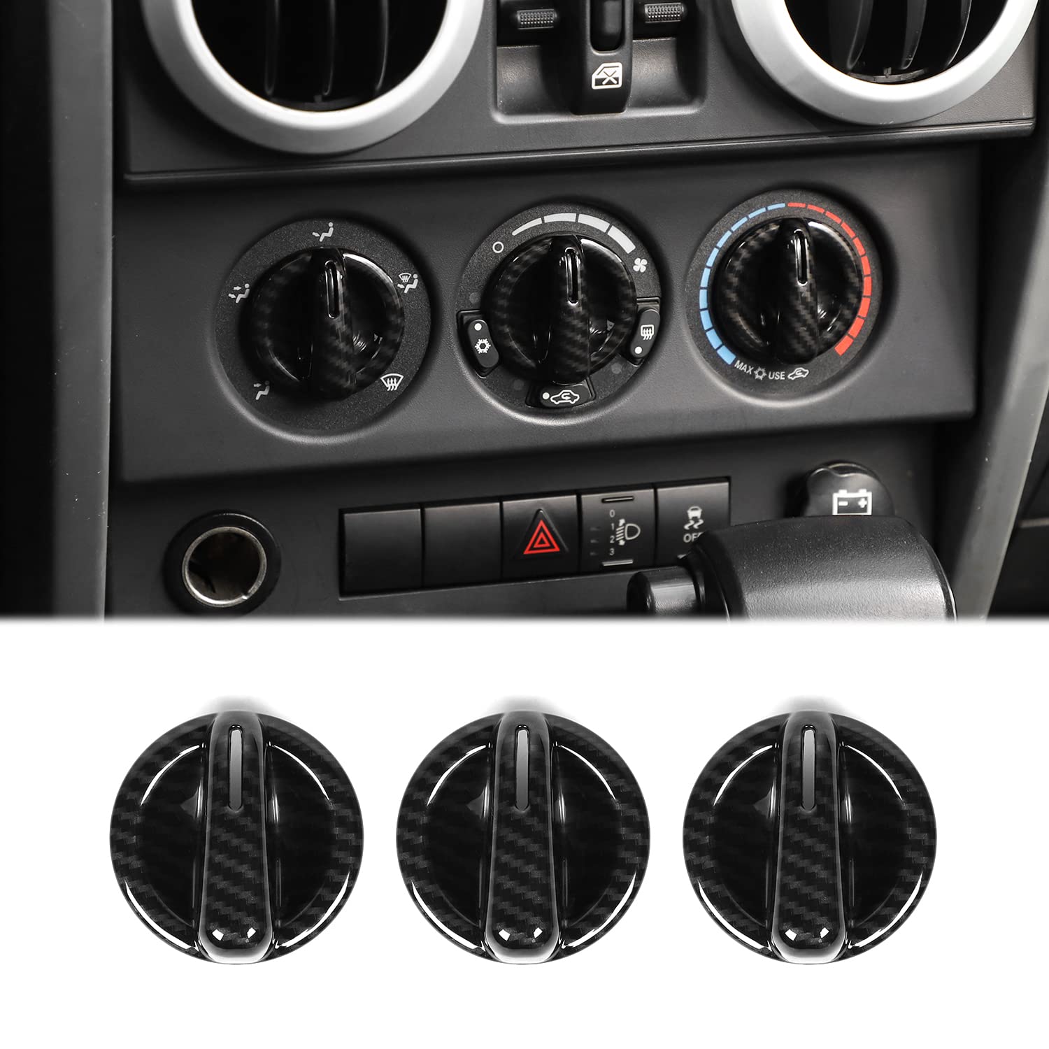 JWWY Air Conditioning Switch Knob Decorative Protection Cover Trim Compatible with 2007-2010 Jeep JK Wrangler Accessories Carbon Fiber