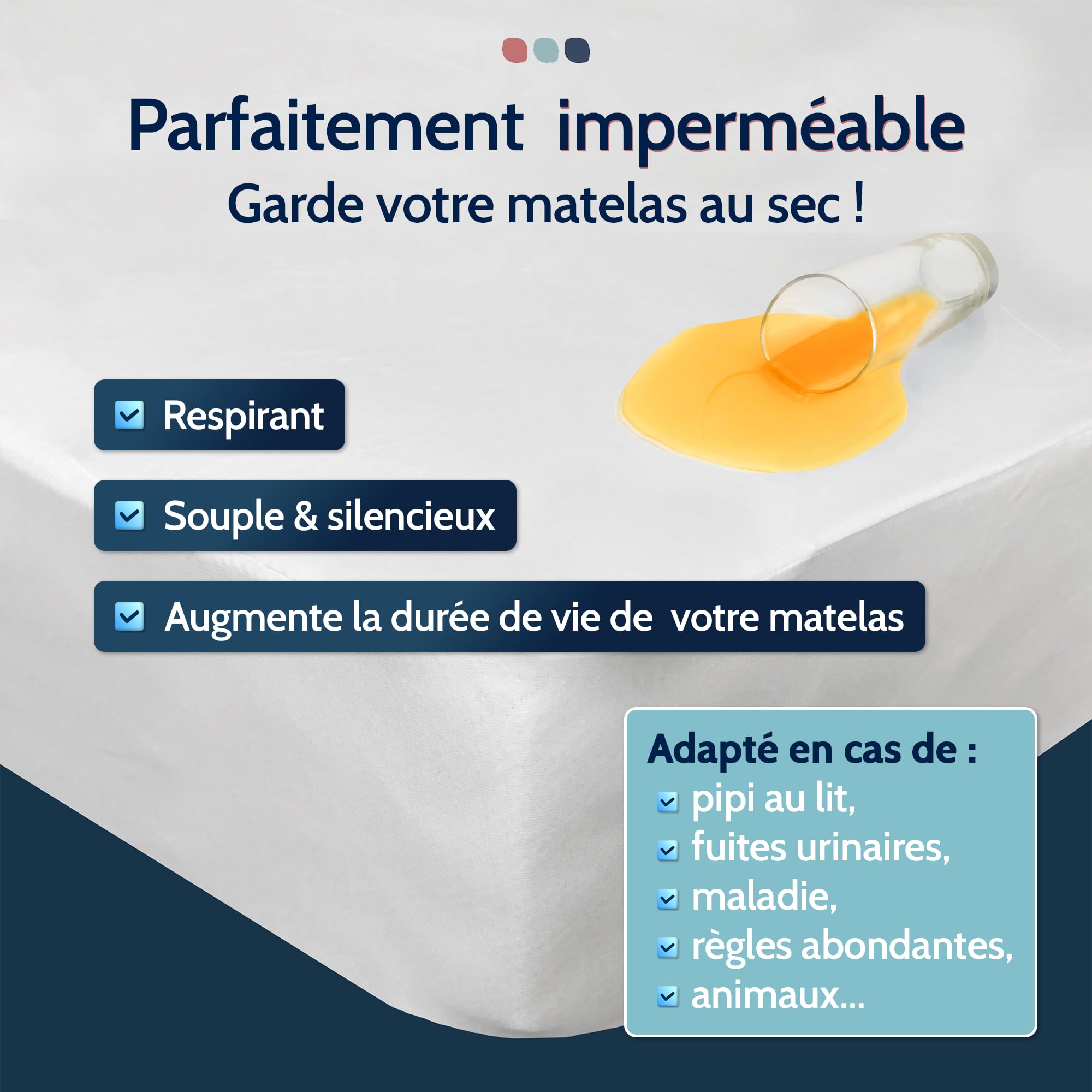 Linge des Familles – Protector de colchón 160 x 200 cm – Impermeable y transpirable – Grandes gorros – Forma sábana bajera – Certificado OkTex ®