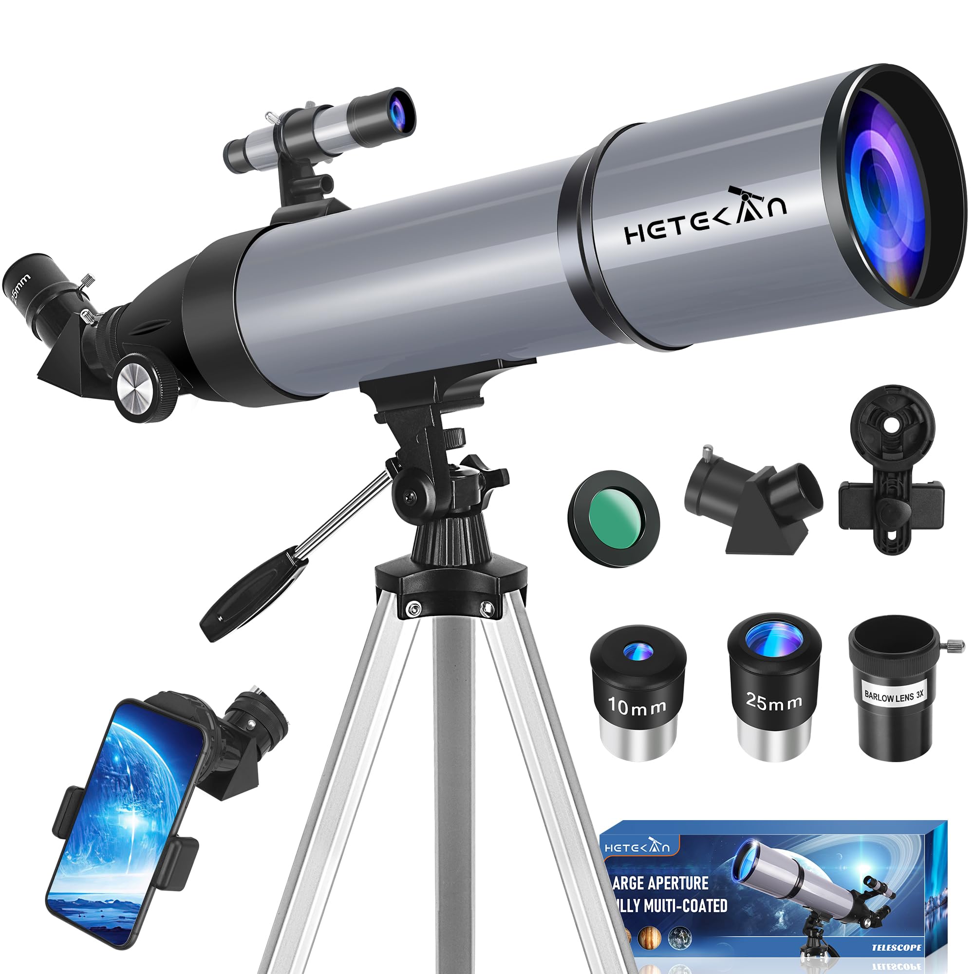 Telescopio Astronomico Professionale 80/600mm, Telescopio Rifrattore Portatile per Adulti, Bambini e Principianti, per l’Osservazione della Luna e delle Stelle, con Borsa da Trasporto