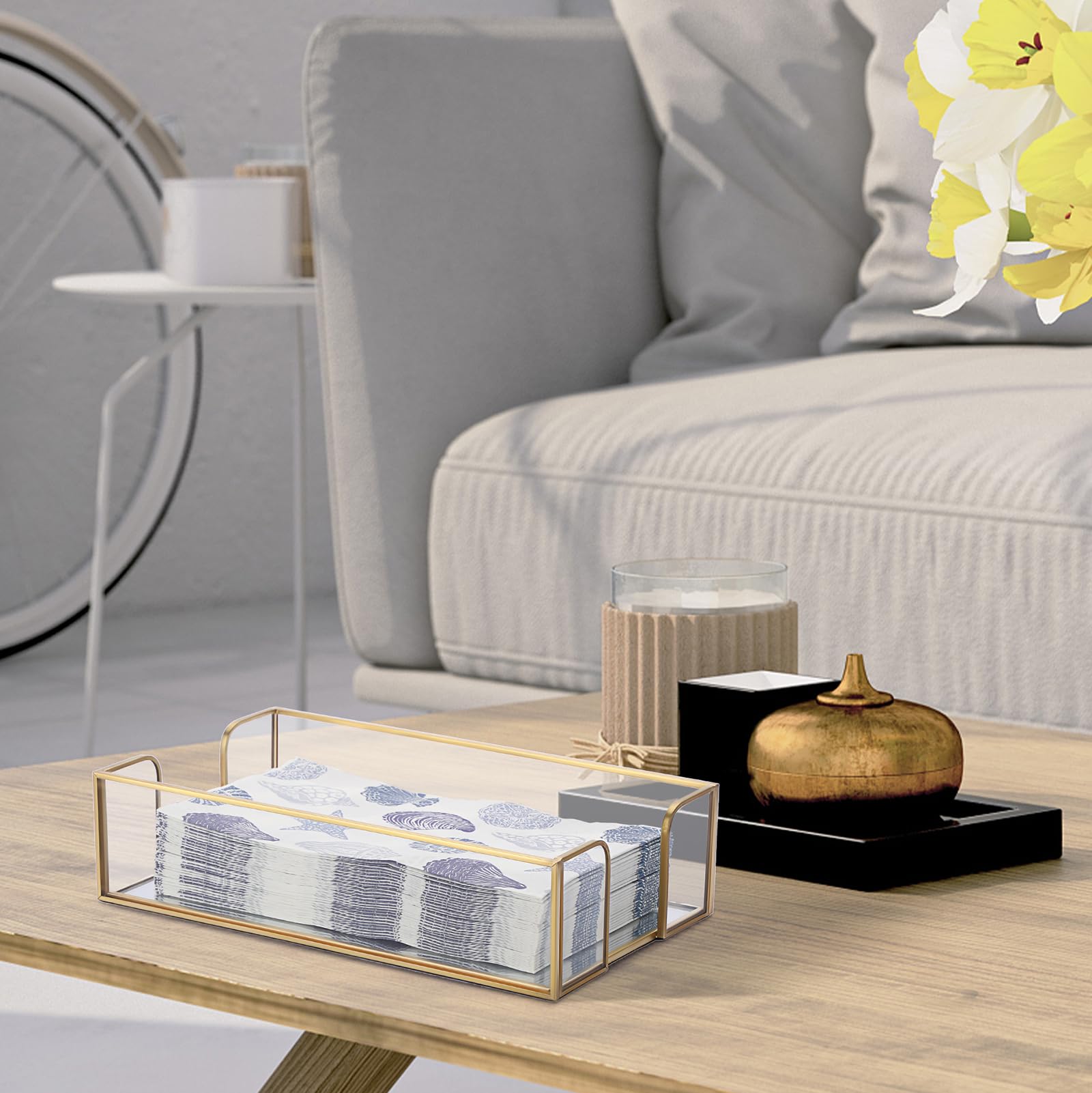 Sumnacon Toallero de papel de cristal dorado, servilletero rectangular para invitados