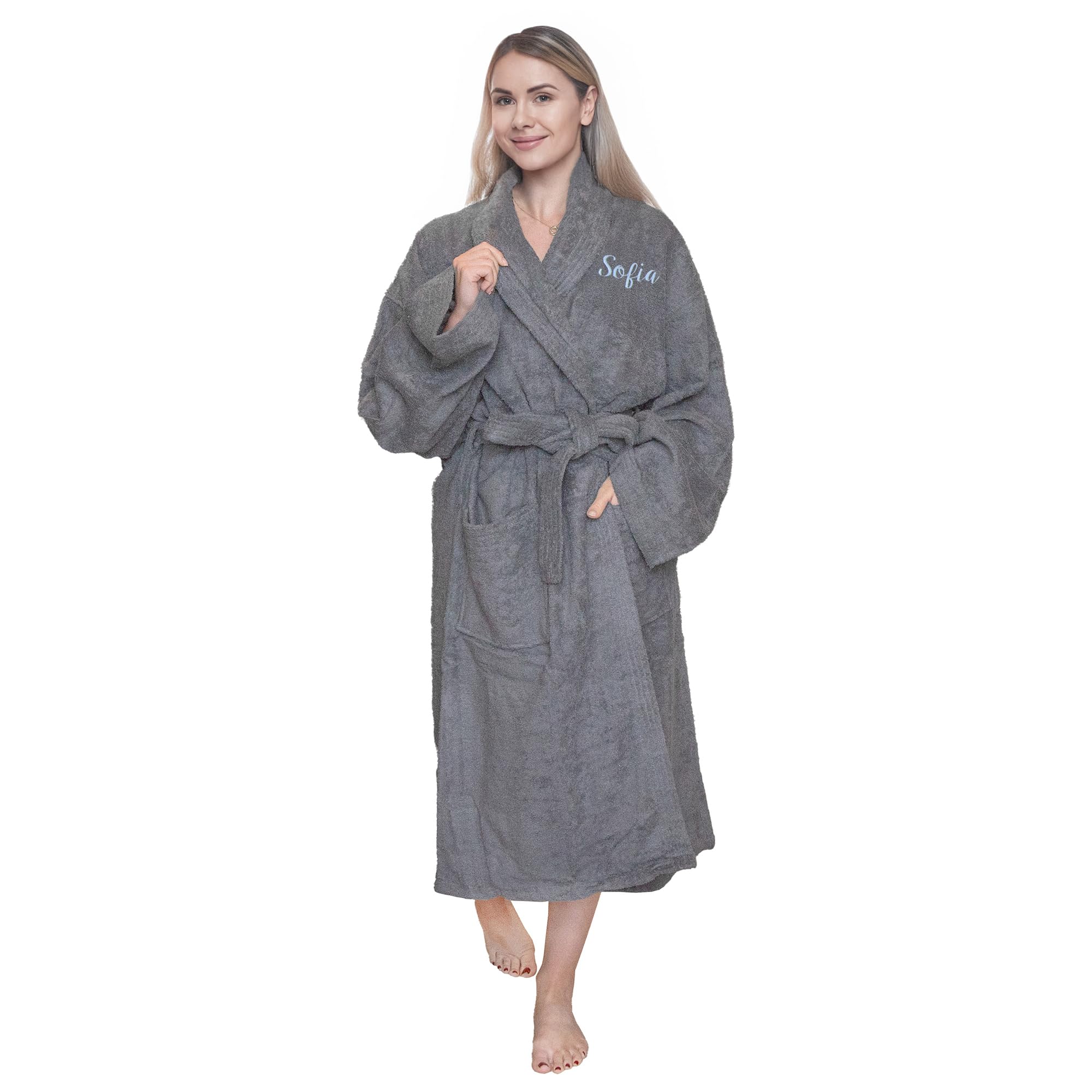 Aztex Unisex Slate Personalised 100% Cotton Shawl Collar Towelling Robe, Medium