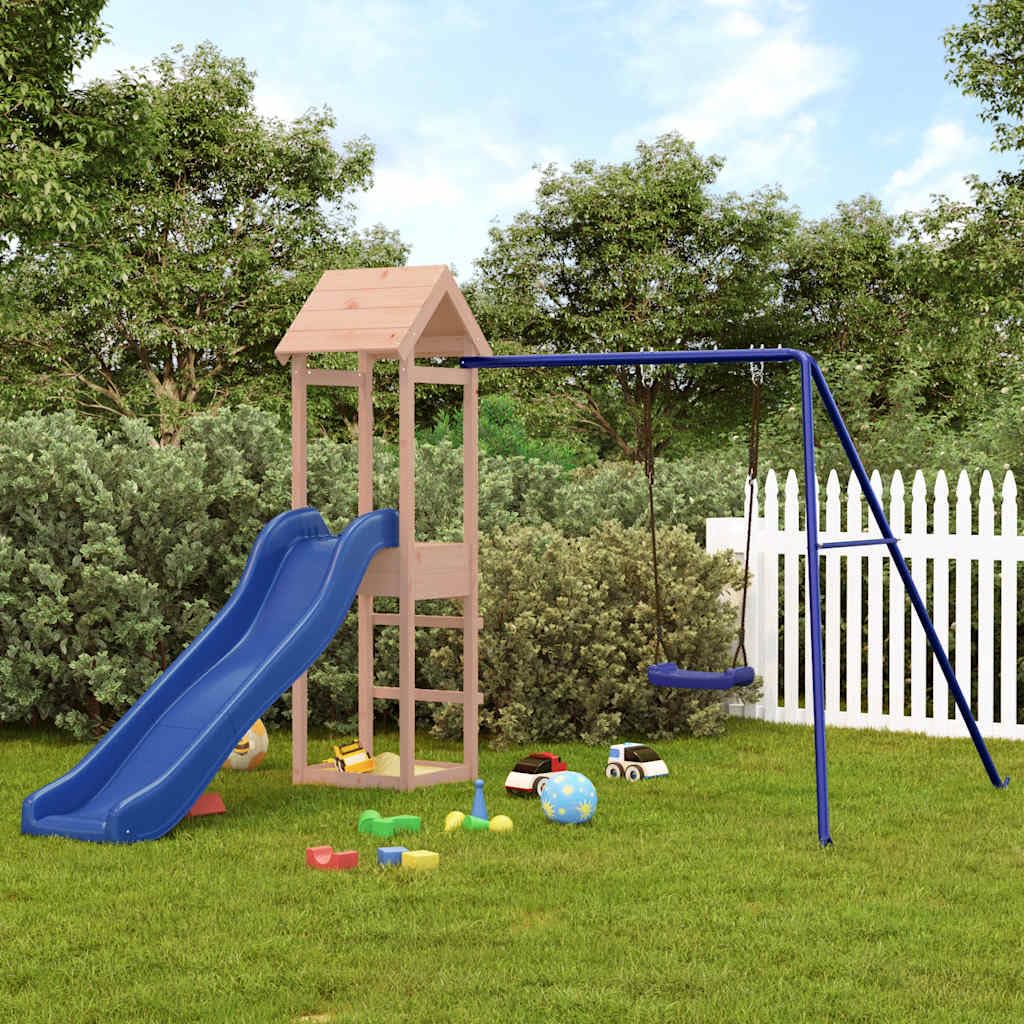 vidaXL Spielturm, Klettergerüst mit Rutsche Schaukel, Kinder Kletterturm mit Holzdach, Spiel-Zubehör für Garten, Holz Spielplatz, Massivholz Douglasie