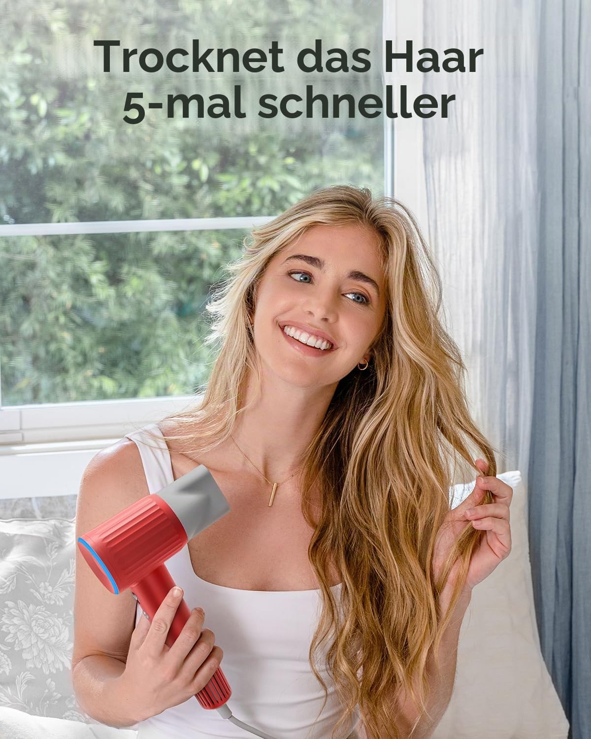 Laifen Haartrockner Retro-Serie 200 Million Negativ Ionen Föhn, Reisefön mit 110.000 U/min bürstenloser Motor für schnelles Trocknen, Hochgeschwindigkeit Fön geräuscharm mit Doppeldüse (Rot)