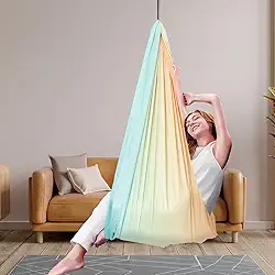 Balanço sensorial para crianças e adultos, camada dupla, comporta até 90 kg, balanço terapêutico, resistente a elasticidade, interno/externo, multicolorido, poliéster