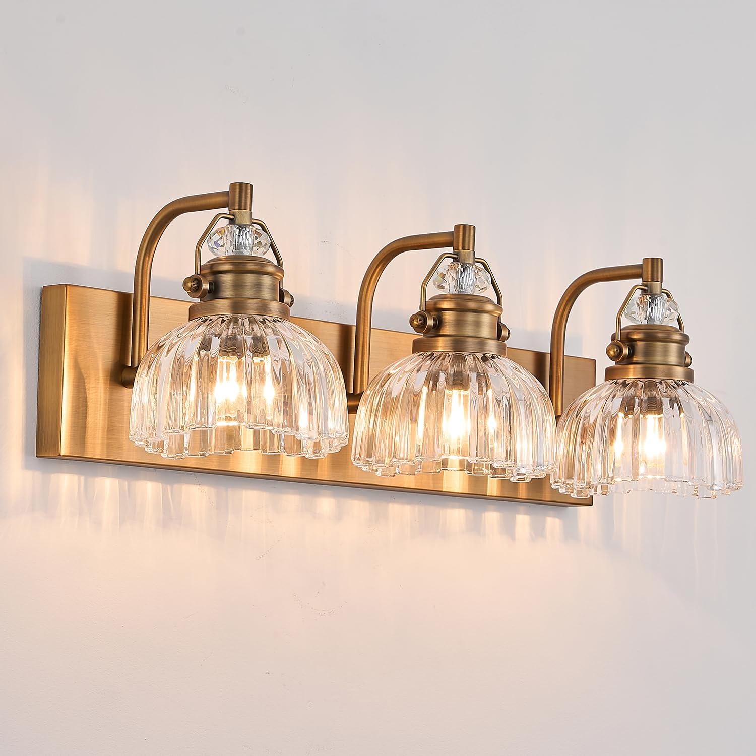 22.83 Inch Vintage 3-Light Vanity Light for Bathroom Brushed Brass Lighting Rustic Vanity Light for Mirror, Farmhouse Bathroom Lighting Fixture(Rust-Proof, Easy Install, Exclude Bulb)