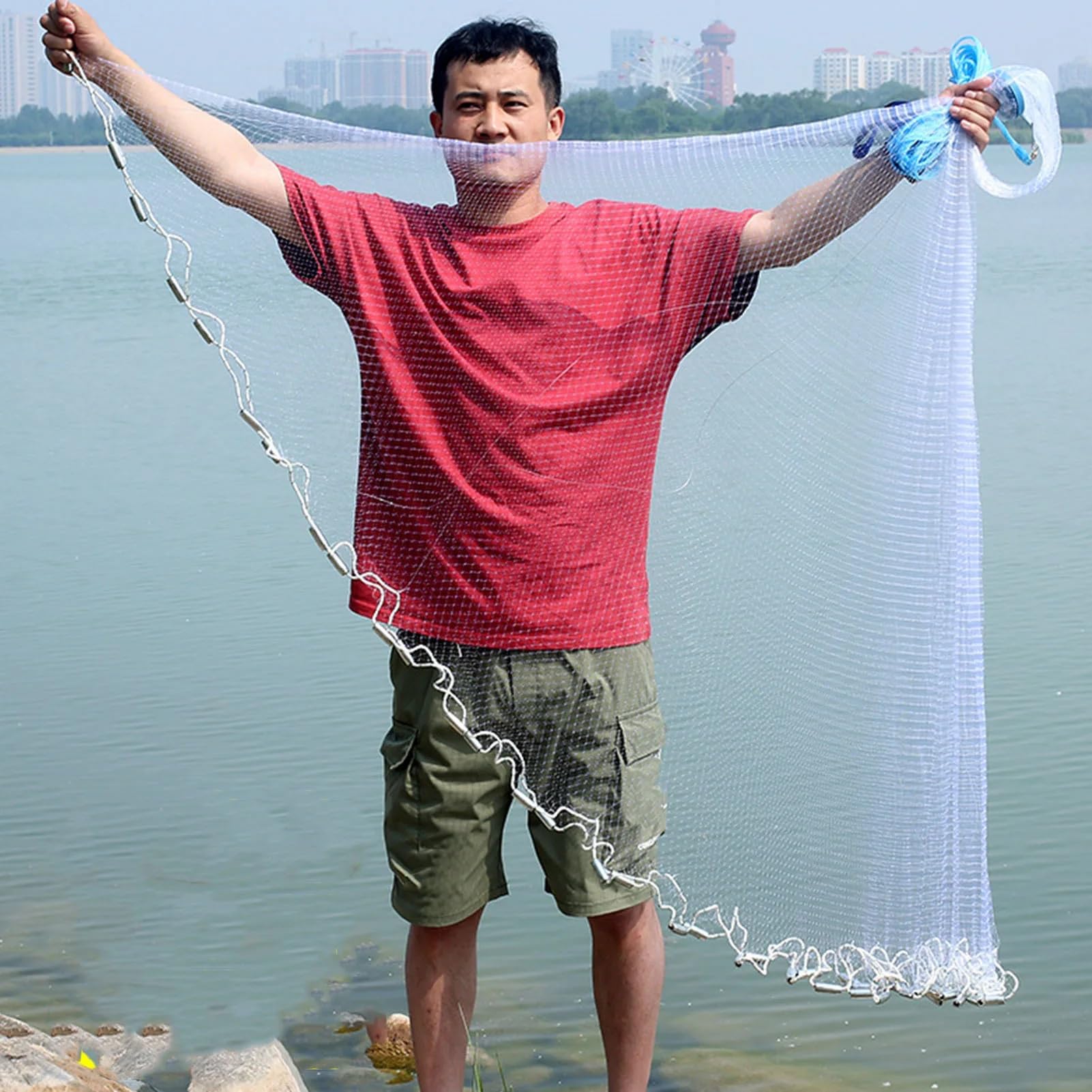 Ręcznie wykonane nylonowe sieci połowowe Podbierak wędkarski do rzucania ręcznego, nylonowy monofilament, biały, 240 cm/94,5 cala, 1150 g/2,5 funta