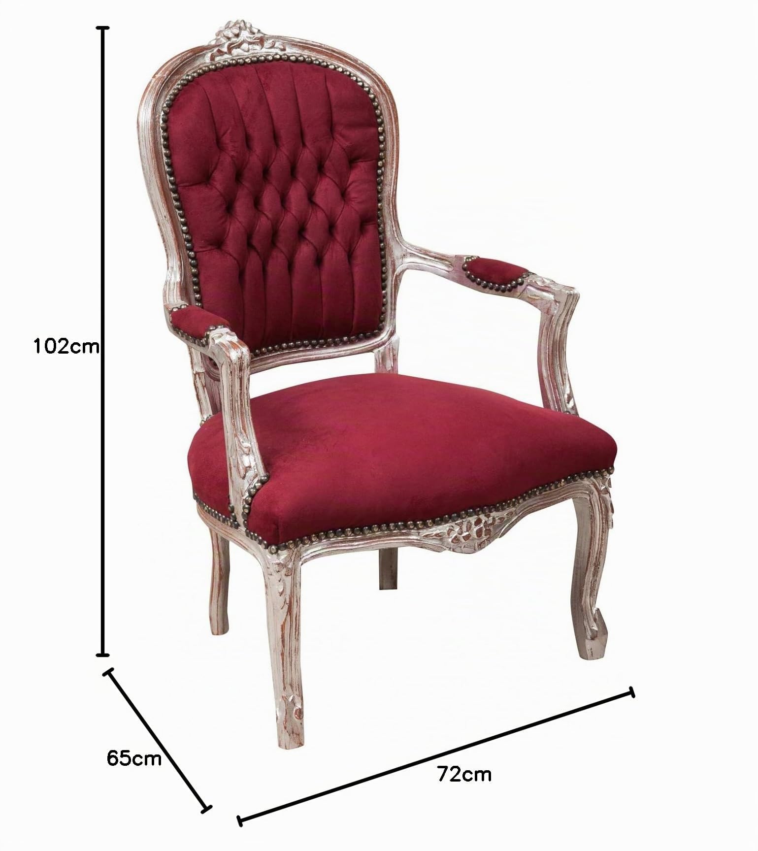 Biscottini Poltrona barocca 102x67x65 cm | Sedie luigi XVI imbottite | Sedia salotto in velluto rosso stile francese | Poltrone stile particolare