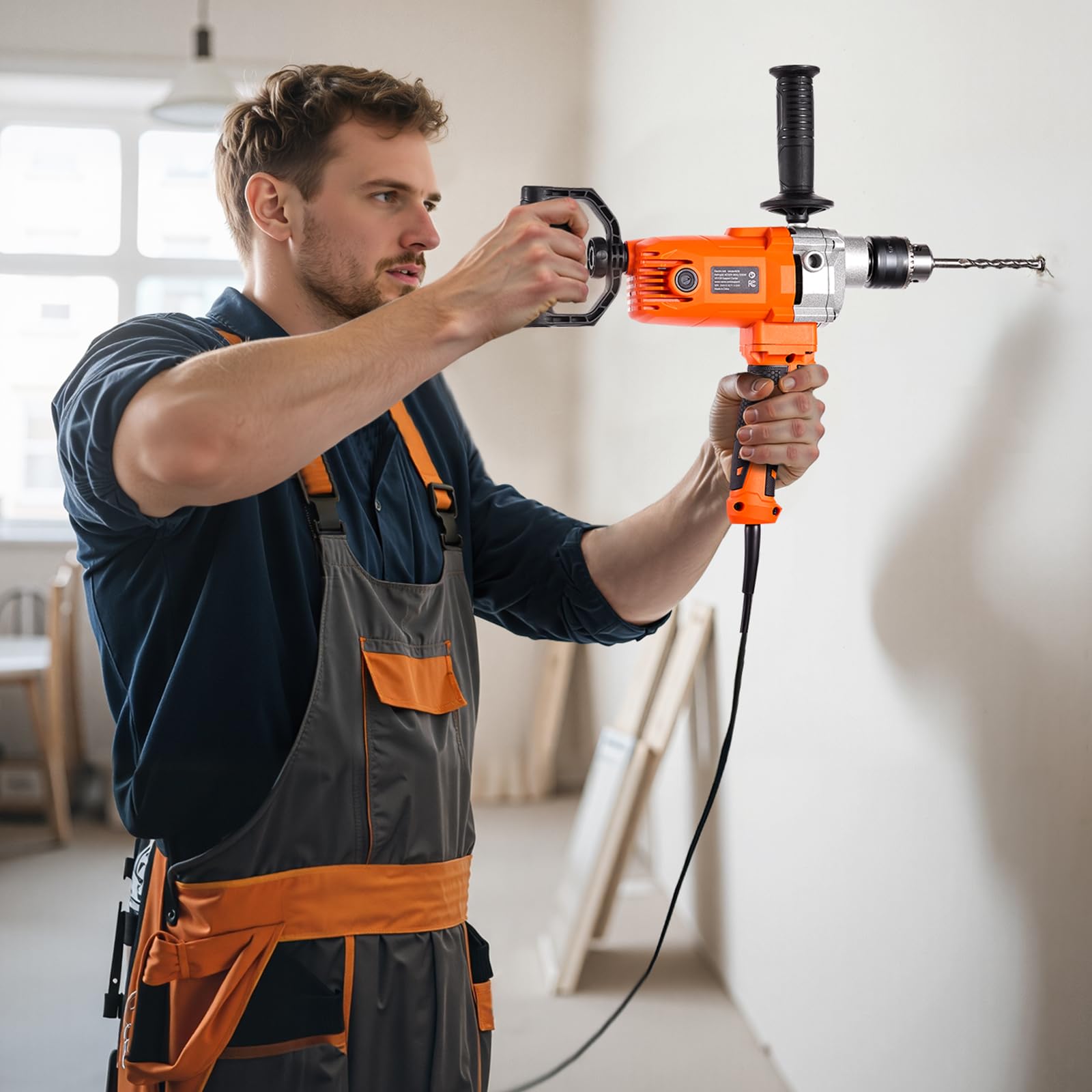VEVOR elektrische Bohrmaschine 15,89 mm 1200 W mit Mixer Bohrmaschinenmischer Set 750 U/min 3,2 A Mischbohrmaschine mit D-Griff zum Bohren & Mischen Handbetonmischer für Futter Zement