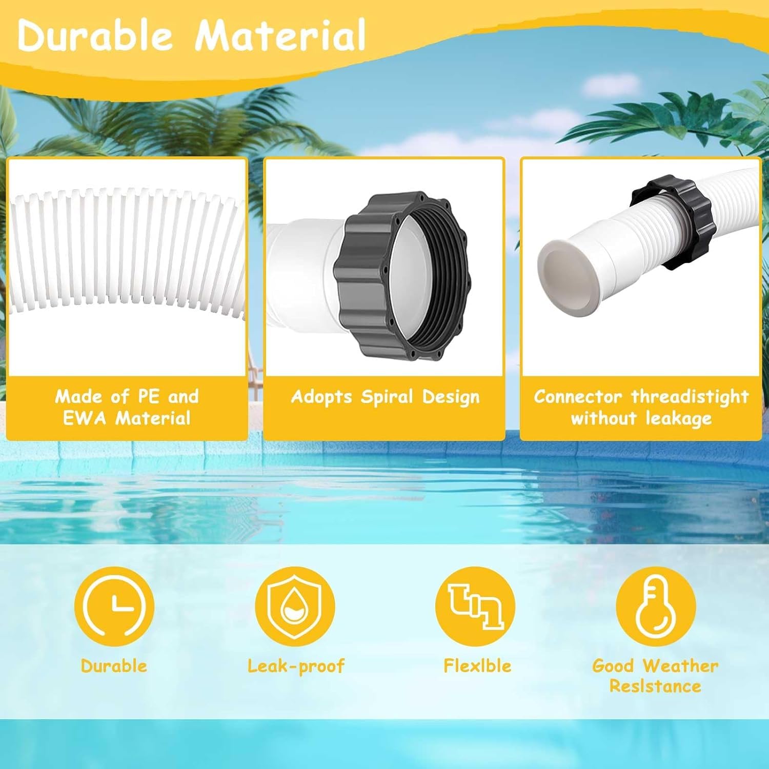 2pcs Durable Leak Proof Pool Pump Replacement Swimming Pool Hose 1.5