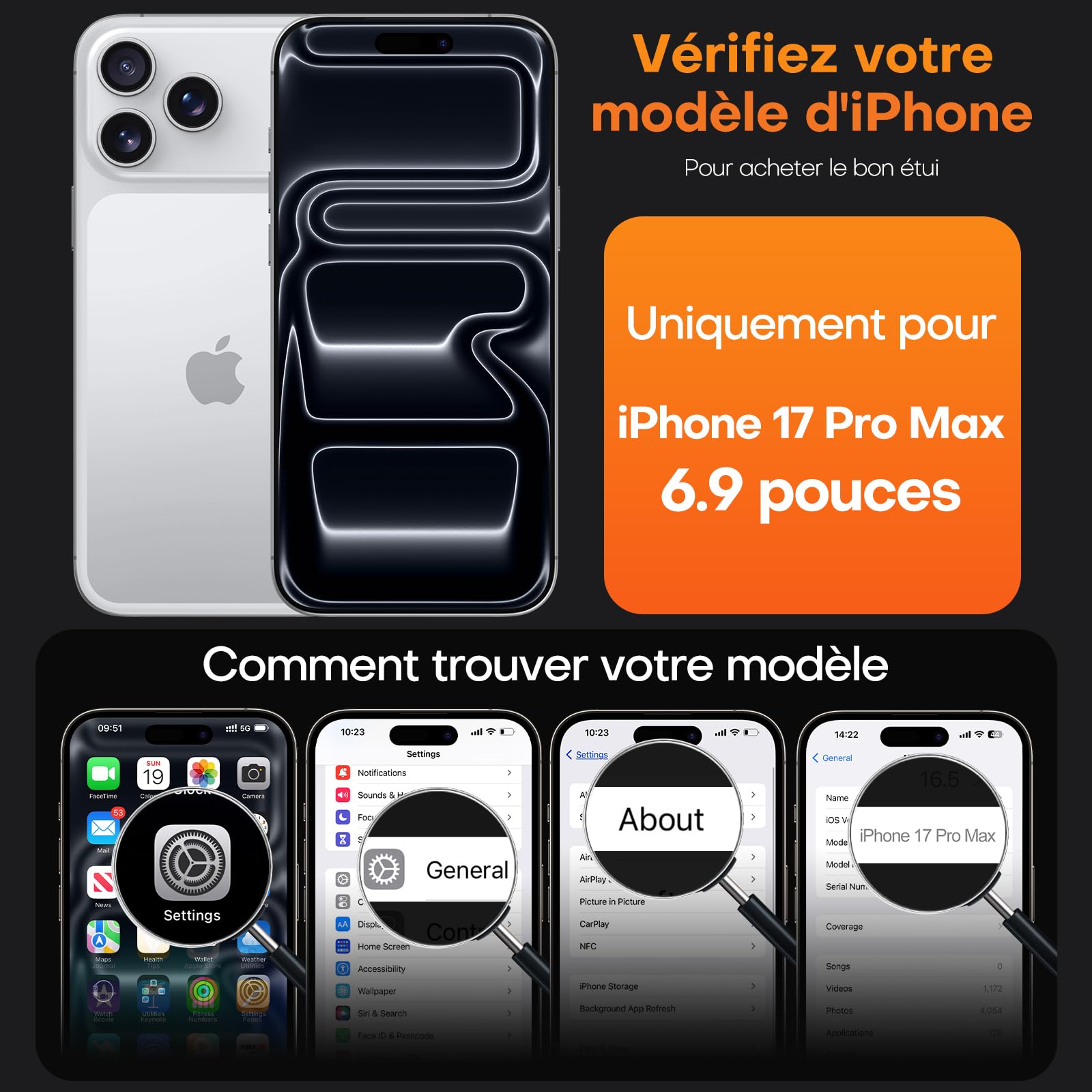 TAURI Coque pour iPhone 17 Pro Max avec Verre Trempé,Protection Totale de la Caméra, Protection Militaire, Coque Bumper Transparente Antichoc - Gris