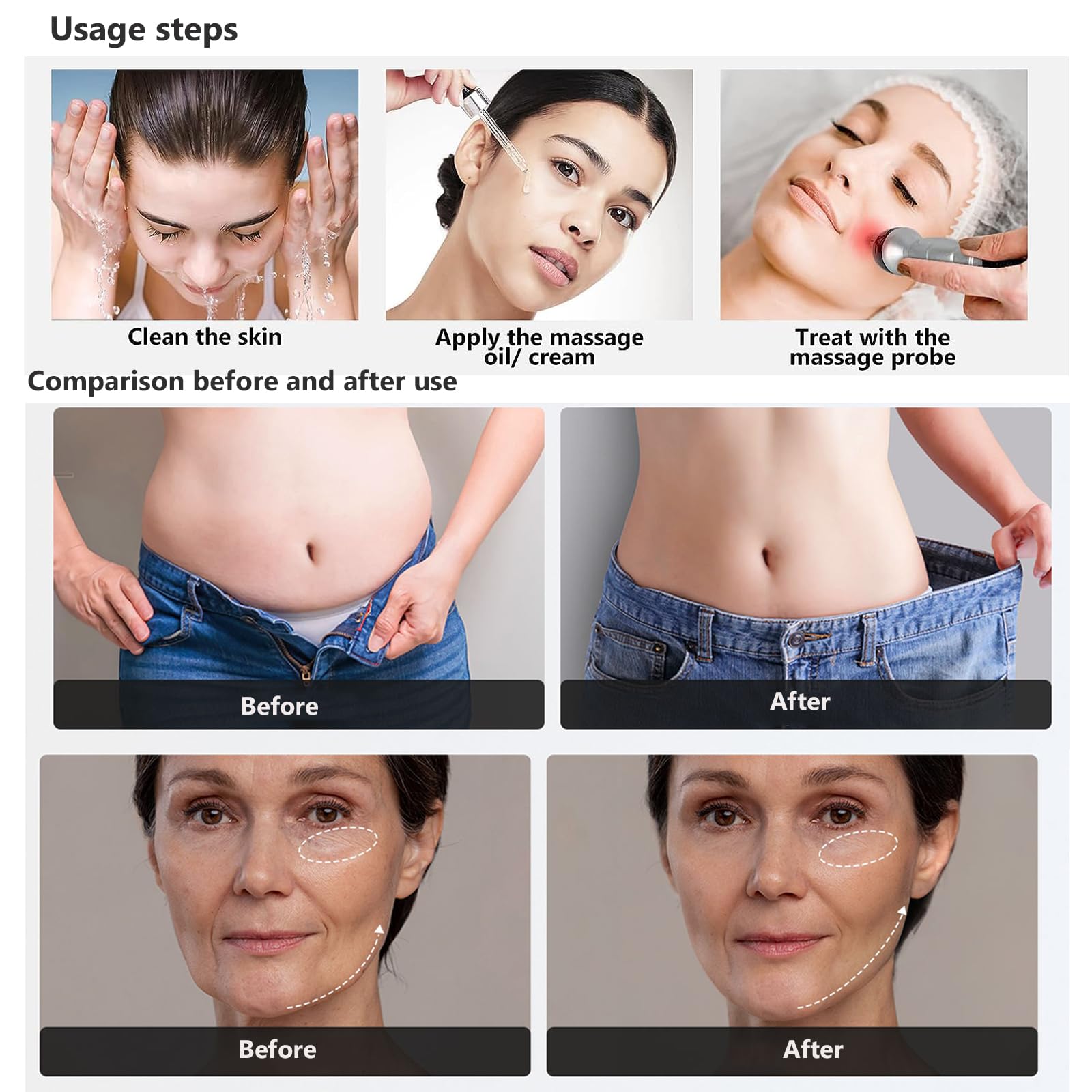 4 in 1 Radiofrequenz Gerät Gesicht, 40K Ultraschall Kavitation Radiofrequenz Gerät, Elektrische Cellulite-Massagegeräte, Zur Face Lifting und Gewichtsabnahme