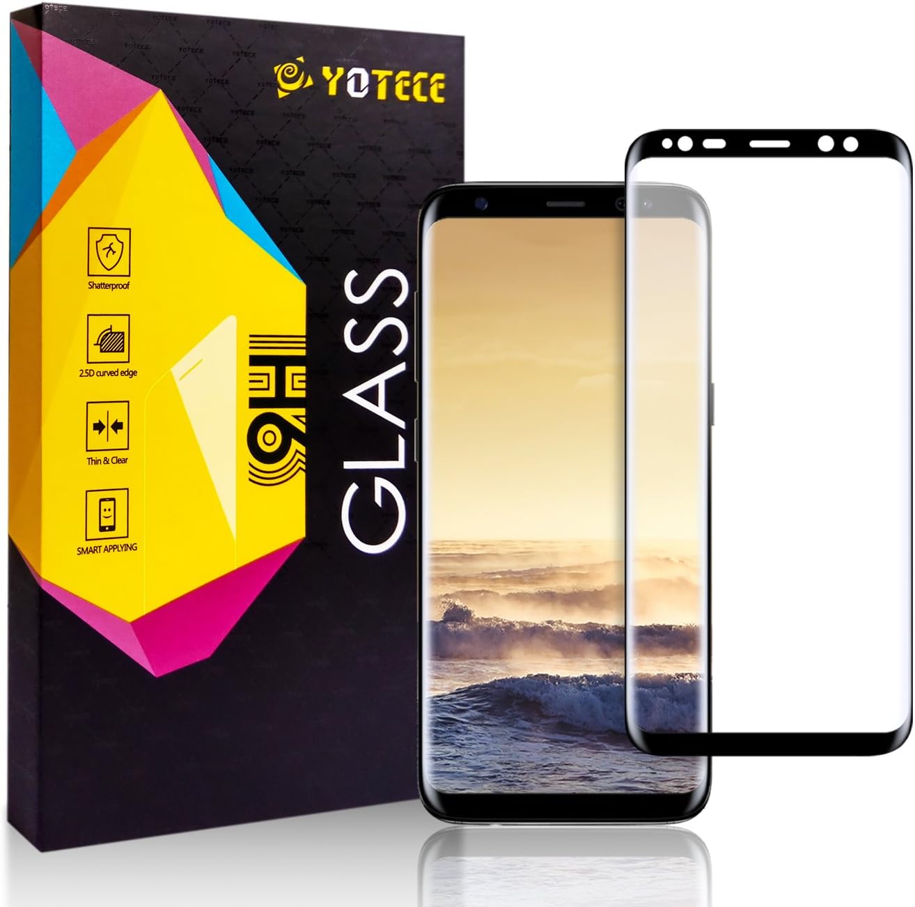 Screen Protector Tempered Glass YOTECE Full Screen Coverage Ultra HD Clear Scratch Resistant Easy to Install Curved Film for Samsung Galaxy (B)