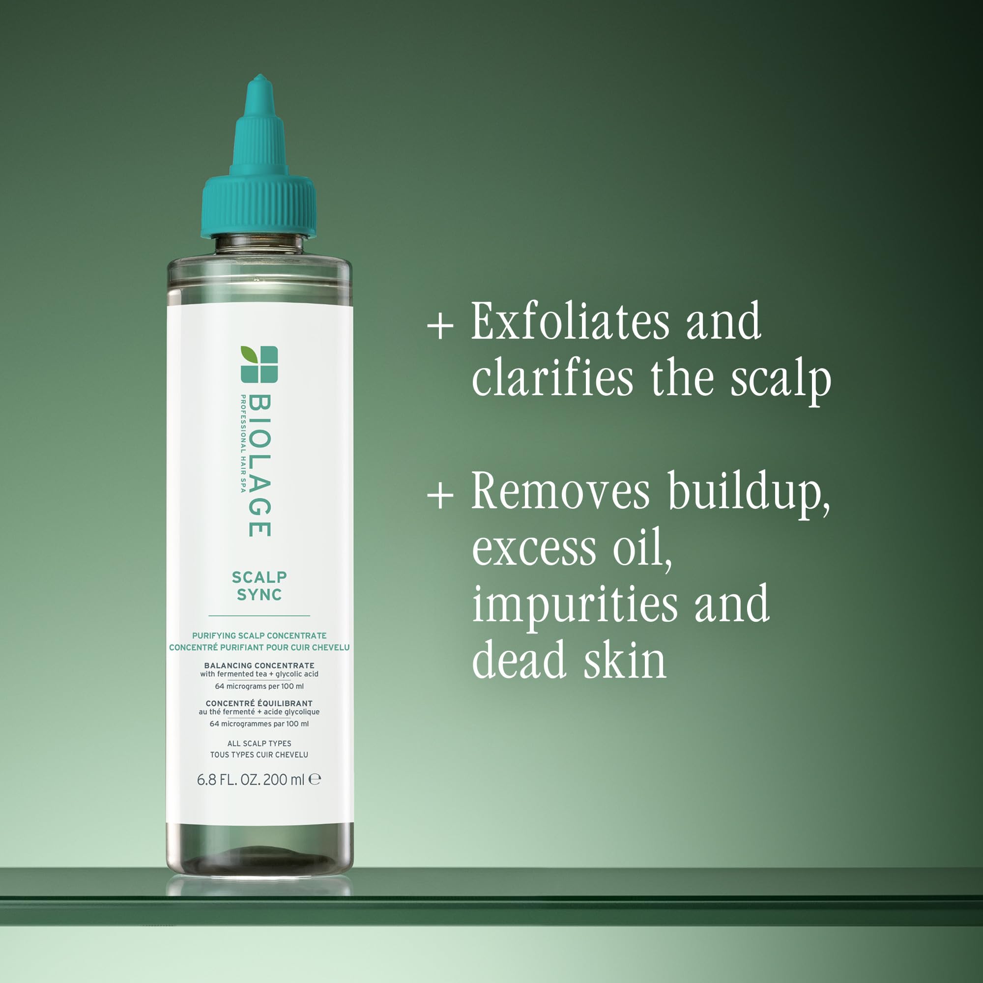 Biolage Scalp Sync Concentré purifiant – Traitement exfoliant et clarifiant du cuir chevelu sec, rafraîchissant et revigorant, mélange de thé fermenté et acide glycolique