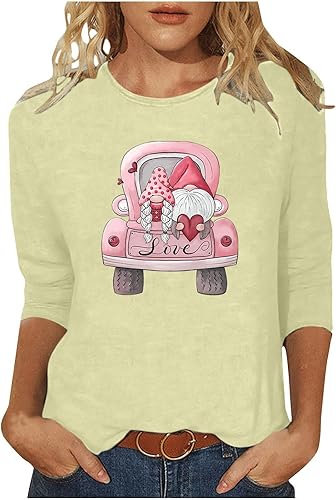 Camisetas de manga 34 para mujer, camisetas con estampado de amor a la moda, camisetas para el día de San Valentín, camisetas de cuello redondo,