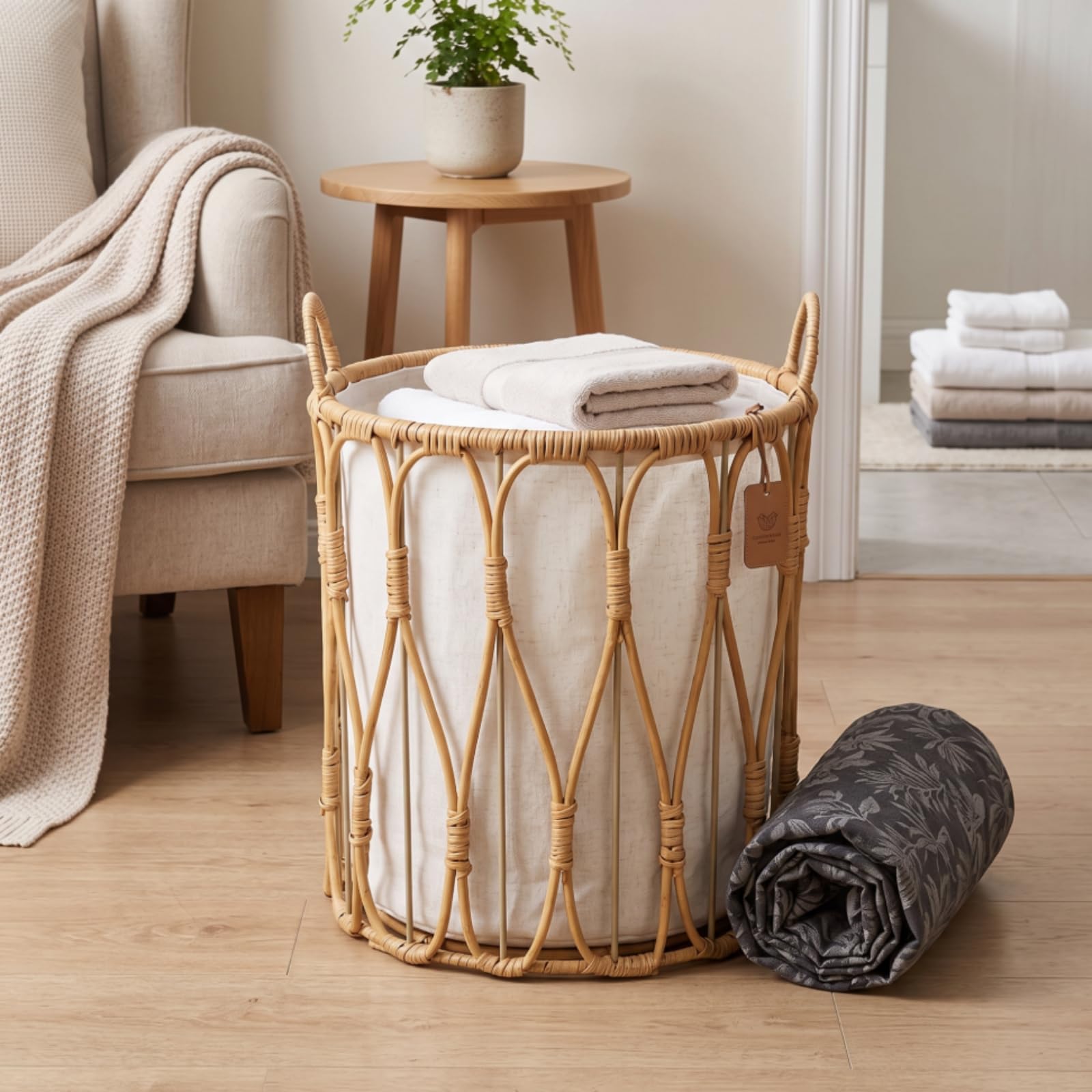 Gralara Cesto in Finto Rattan Versatile Cesto Intrecciato con Manici Resistente All'usura Cesta per Lavanderia, Camera da Letto, size to 1, style to 1