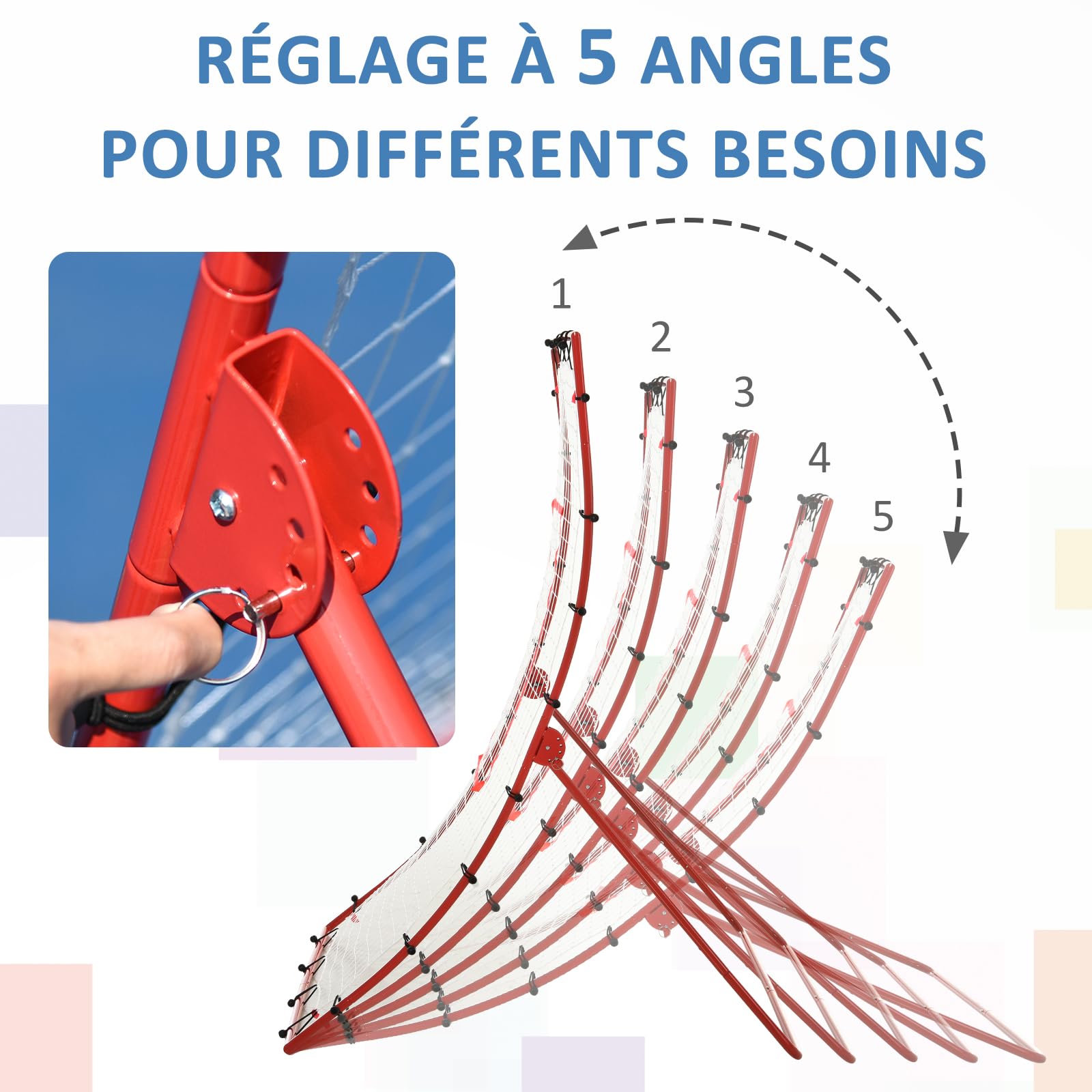 HOMCOM Filet de Rebond de Football, Rebondisseur, pour Entraînement, Angle Réglables, Accessoires de Fixation Fournies, 175L x 115H x 77P cm, Rouge, Blanc