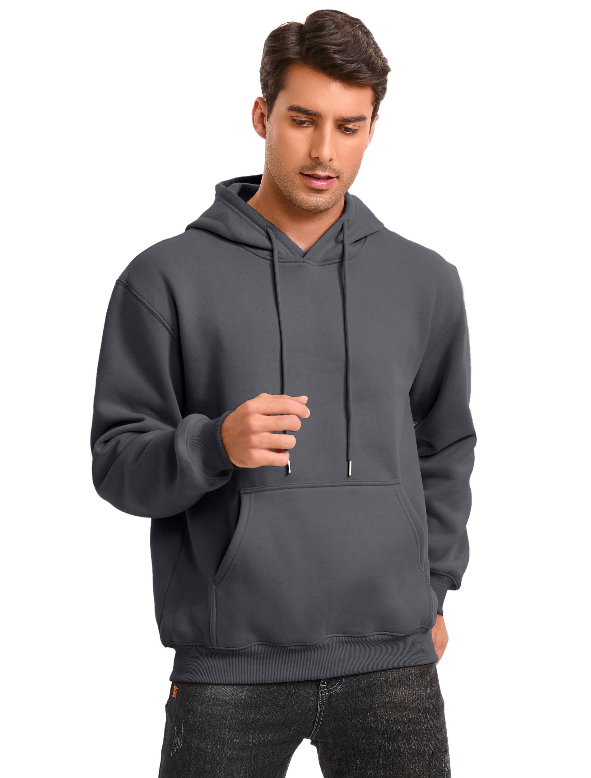 Jhsnjnr Felpa con cappuccio da uomo foderata in pile a maniche lunghe, con tasca, coulisse, tinta unita