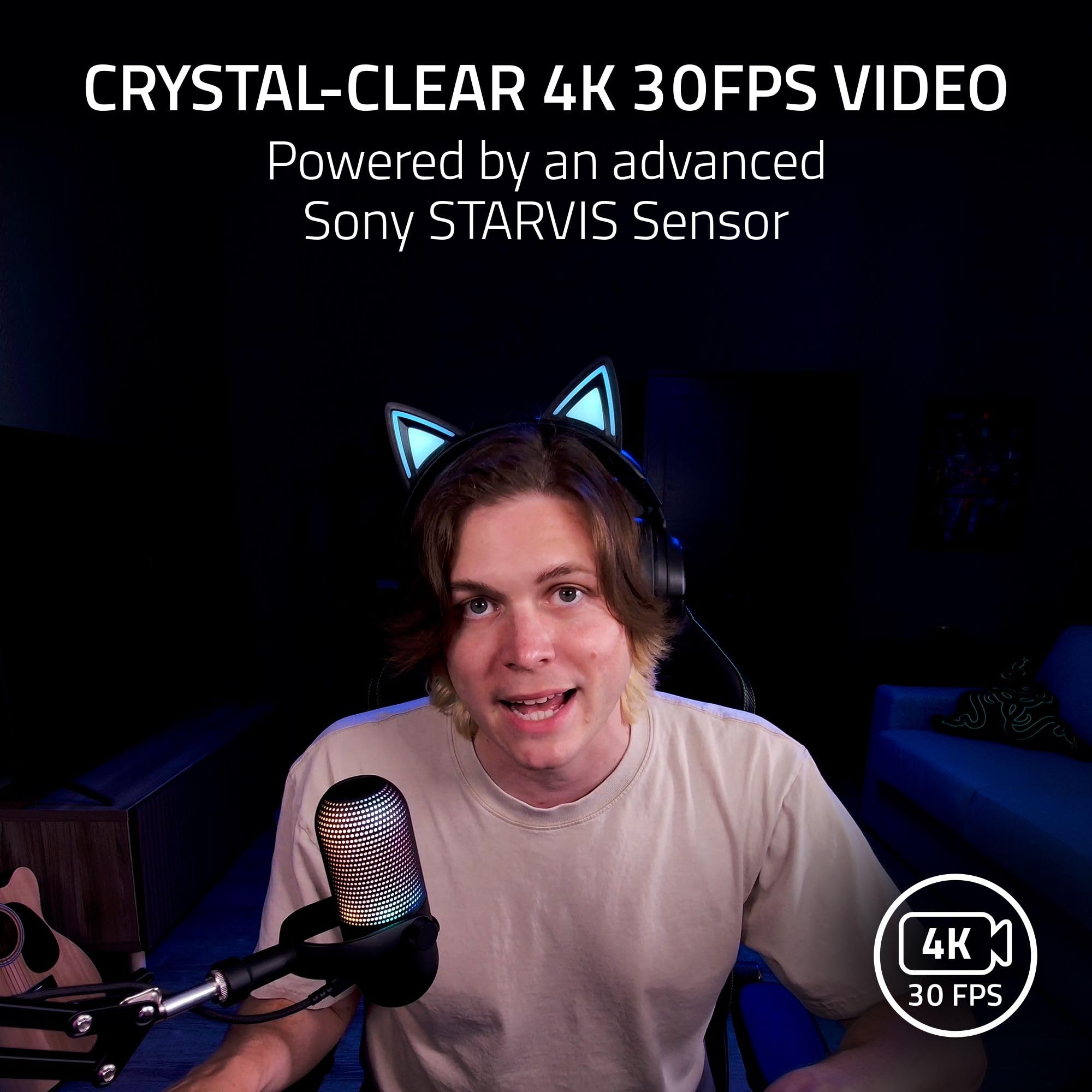 Razer Kiyo V2 - Webcam in streaming: 4K 30 fps, 1080p 60 fps – inquadratura automatica alimentato da IA – microfono integrato – obiettivo angolare ultra ampio – protezione della privacy – Funziona con