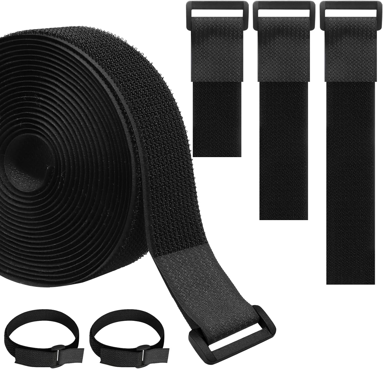 Uenhoy 16Ft x 1.5" Hook Loop Strap Roll With 25 Buckles Black
