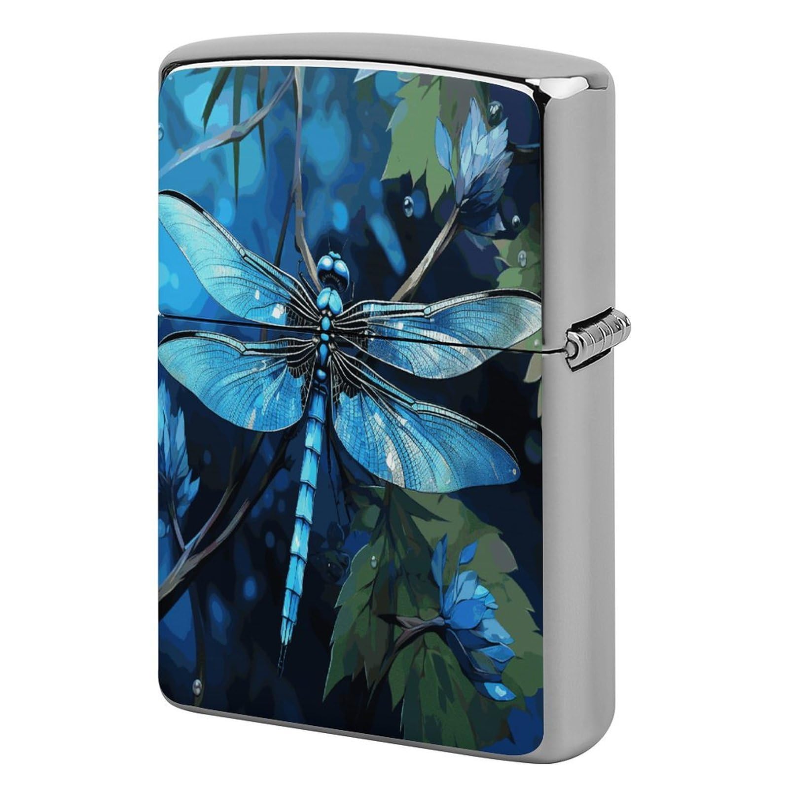 Fekiloot Style Art Blue Dragonfly Lighter Case Cover Metal Lighter Case