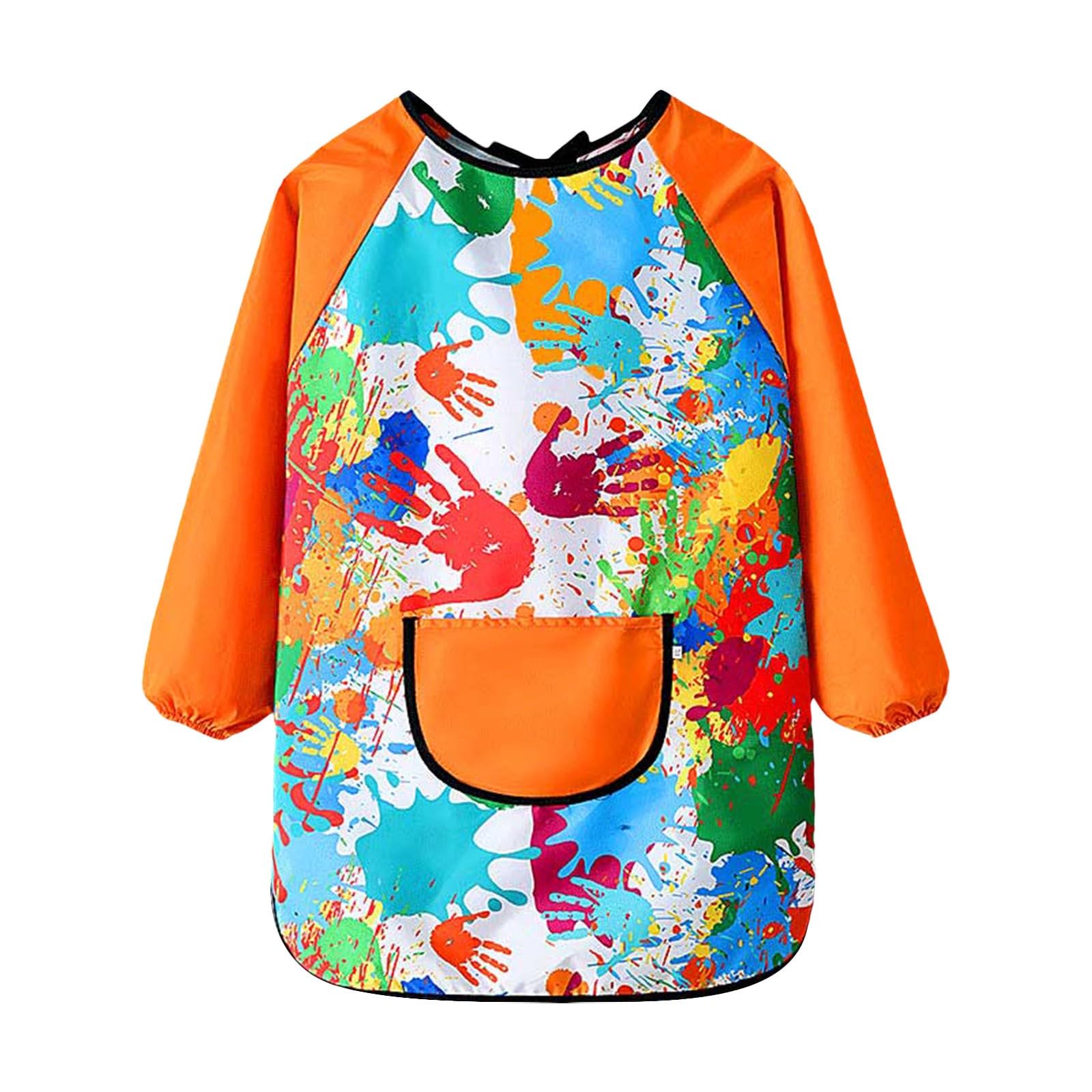 Kids Painting Apron Long Sleeve Colorful Art Smock with Pockets Quick-dry Toddler Boys Girls Waterproof Art Overalls Lightweight Artist Paint Apron (Orange, 6-9 Years)