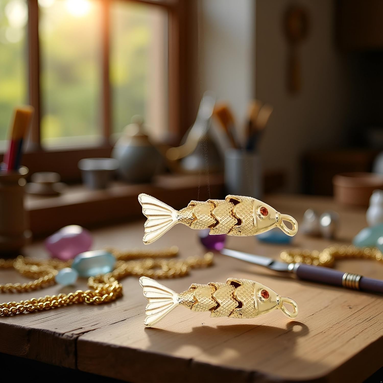 2Pcs Gold Fish Charm Pendant, Sea Animal Golden Fish Shaped Gold Plated Pendants Pave Ocean Pendants for Men Women for DIY Bracelet Necklace Earrings Beading and Jewelry Making - Image 5