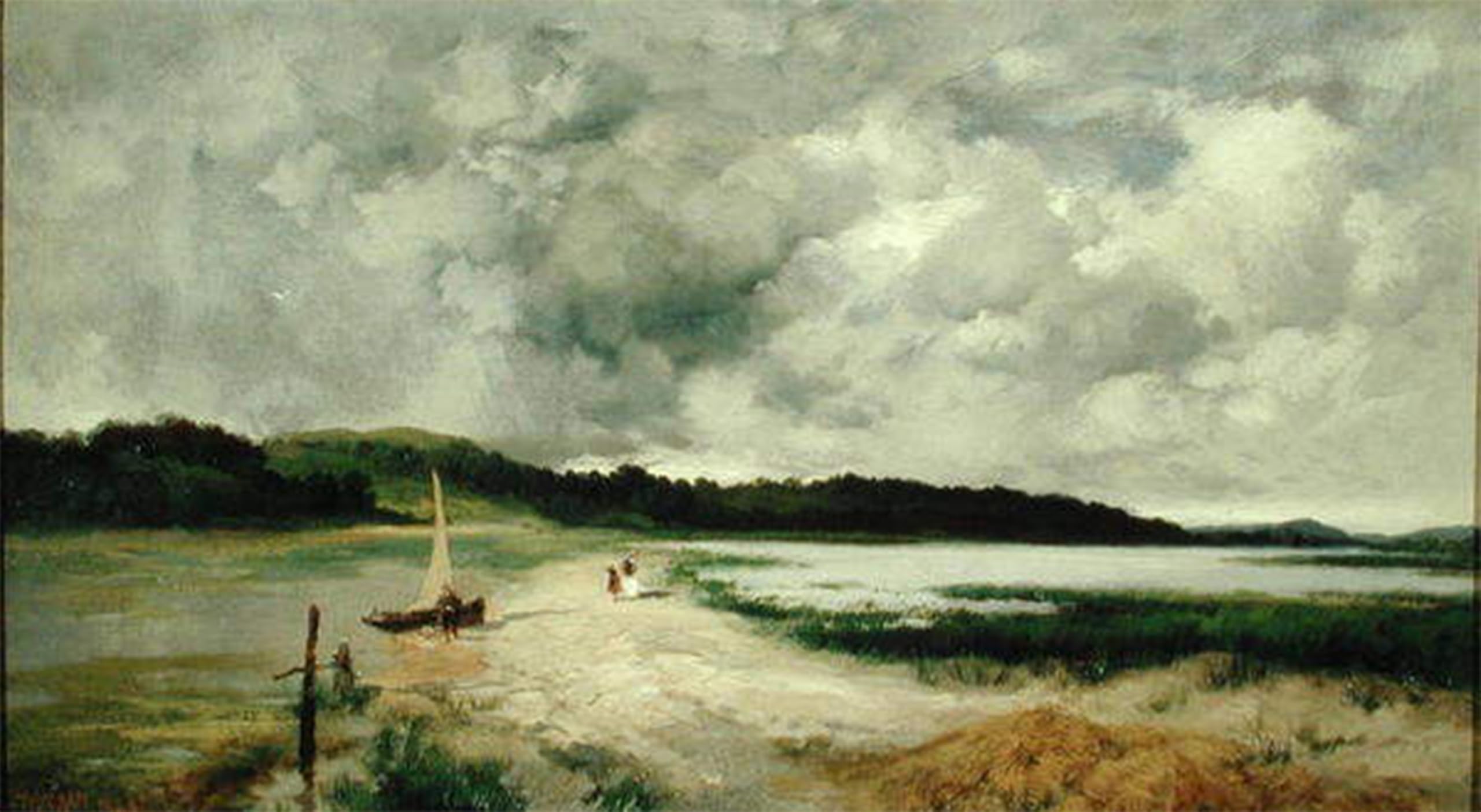 Posteriik No Frame Famous Modern Artwork Art Mural A Passing Shower On Long Island By Moran Oil Paintings Pictures For Home Decor 60X90cm
