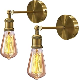 Retro Brass Wall Light, 2PCS Industrial Vintage Wall Lamp,Rustic Loft Antique Brass Wall Lights,Adjustable Lighting Fixtur...
