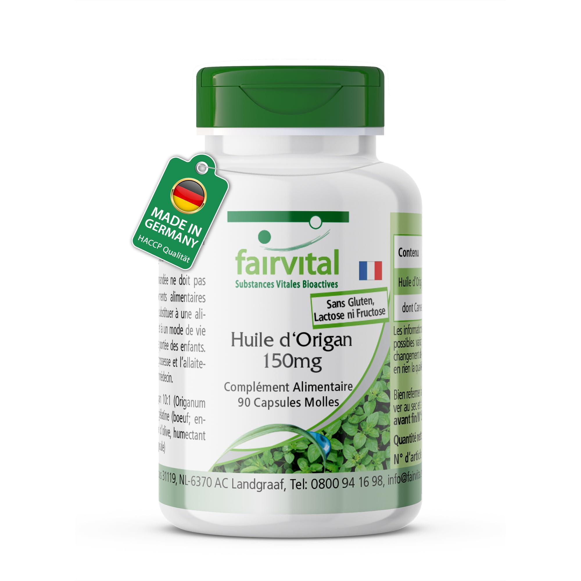 fairvital Gélules d'huile d'origan 150mg, 90 gélules molles, faciles à avaler, HAUTEMENT DOSÉES, extrait d'huile d'origan 10:1, Origanum vulgare