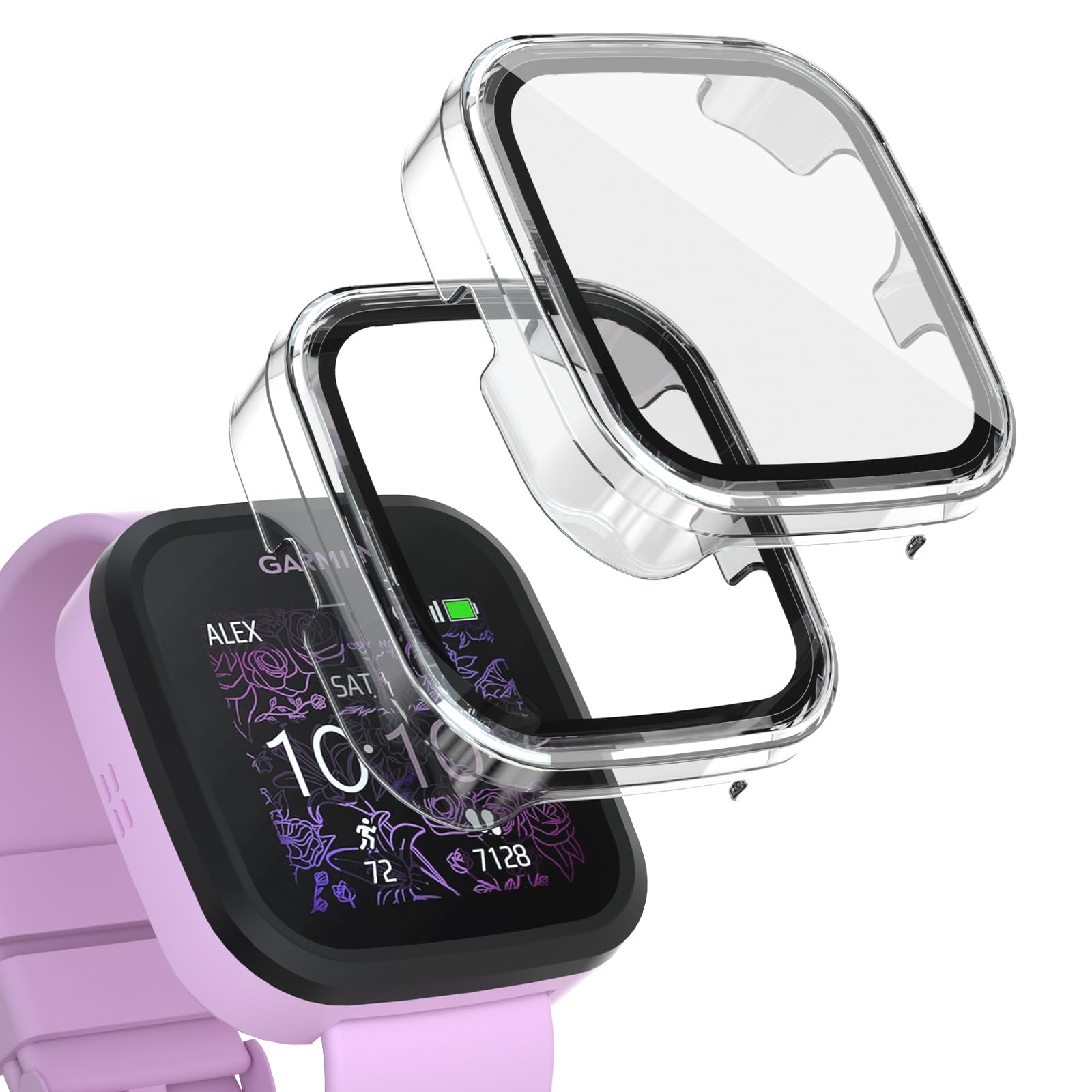 SimpleThings Compatible with Garmin Bounce Screen Protector, 2Pack Hard PC Cover with Tempered Glass Screen Protector for Garmin Bounce Kids Watch, Anti-Scratch and Touch Sensitive (Clear+Clear)