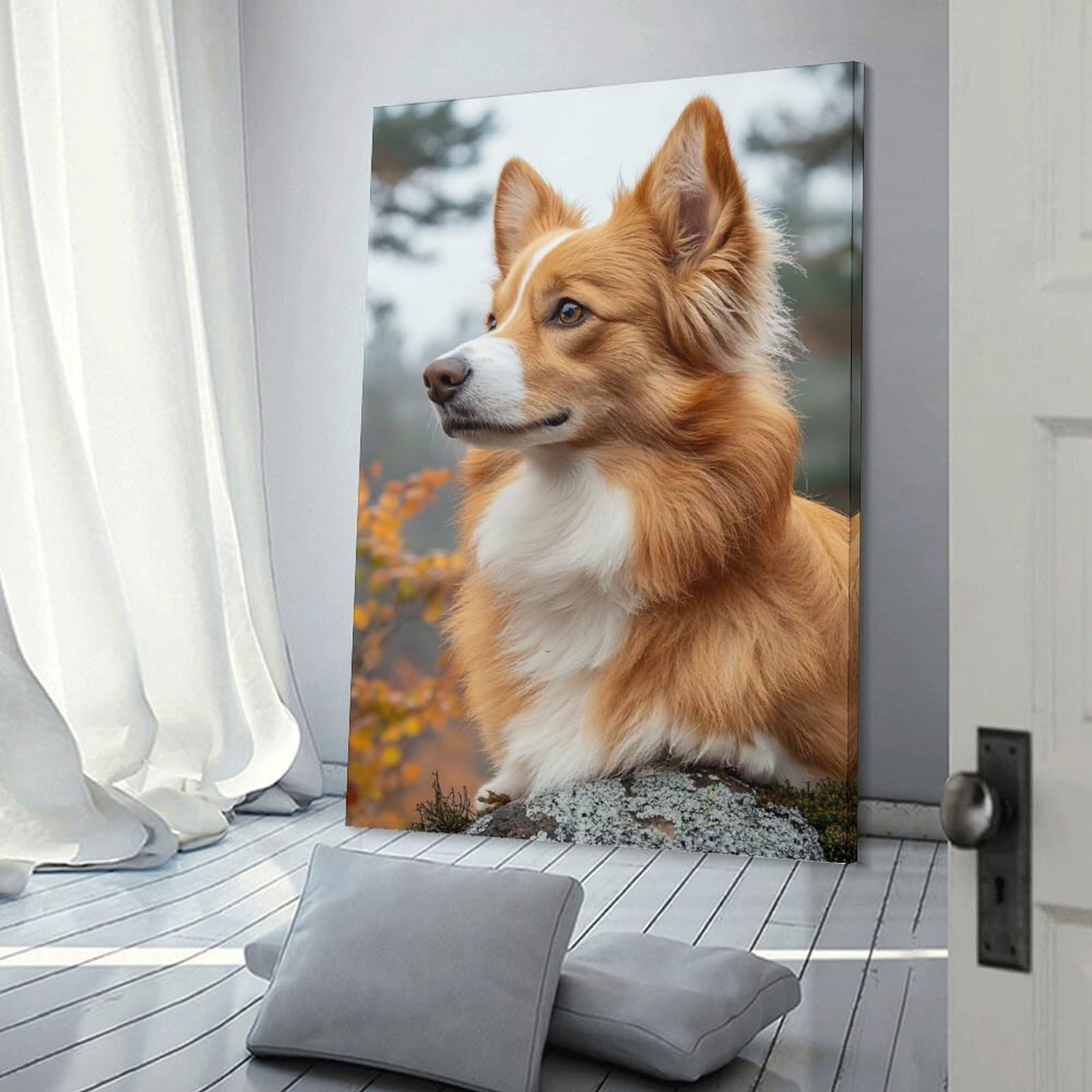 Junmoney Portrait of A Ginger And White Dog Home Decor Wall Art 08x12inch(20x30cm), for Office, Study Or Home Workspace, Home Office Artwork with Decorative Appeal