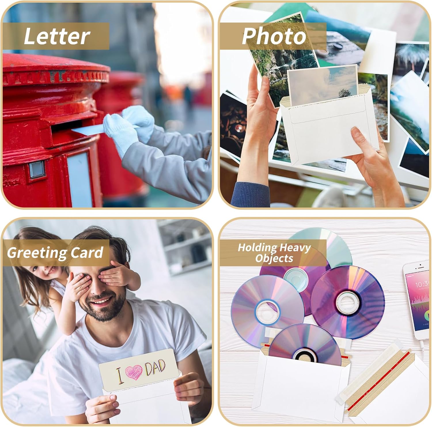 500 Pcs 6.5 x 4.5 Inch Rigid Photo Mailers with Self-Adhesive White Cardboard Card Shipping Envelopes Bulk Stay Flat for Document CD Paper Picture