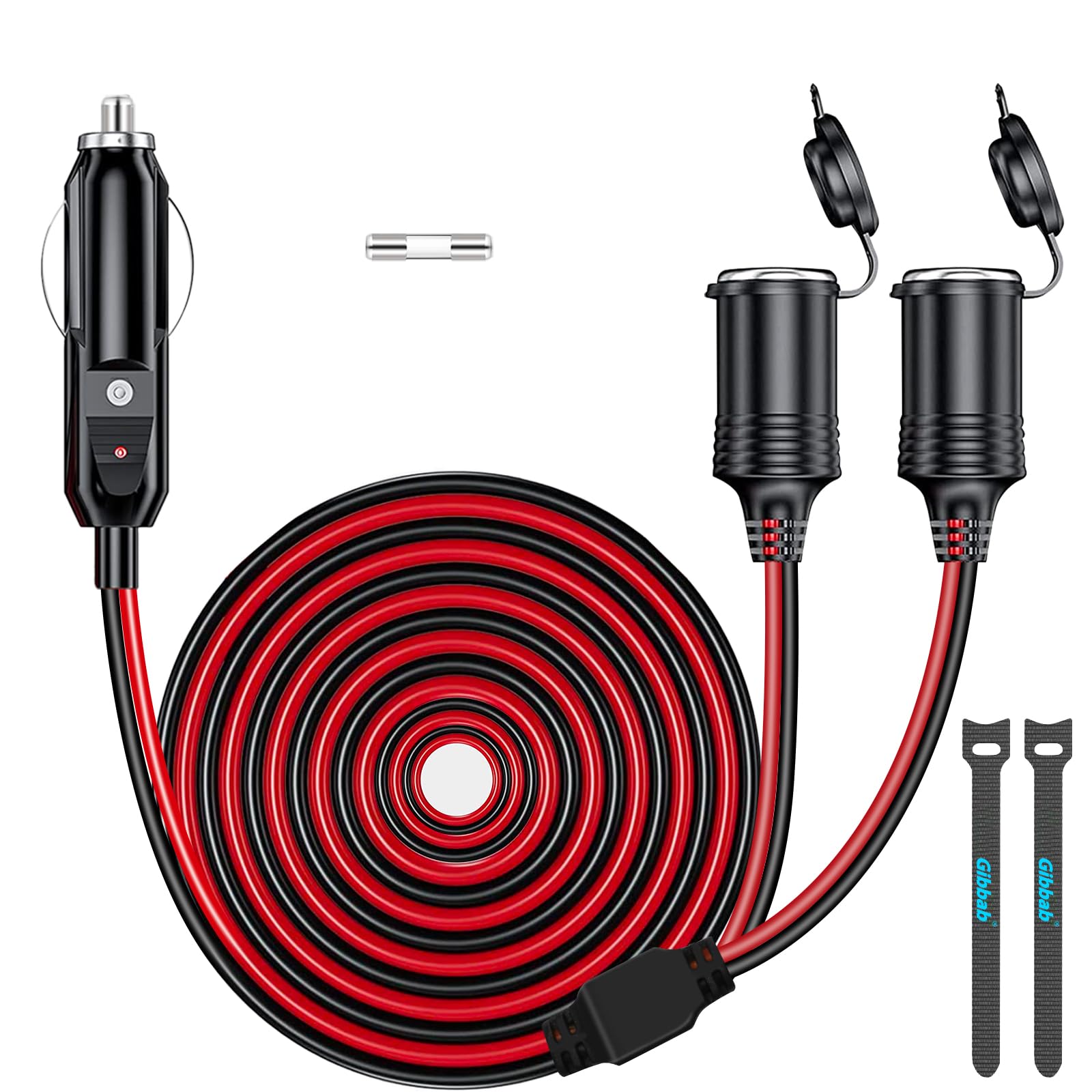 DC 12 V/24 V 1 do 2 rozdzielacz zapalniczki samochodowej, adapter ładowarki samochodowej 396.2 cm 240 W 2-drożny przedłużacz do zapalniczki 16AGW, 1 wtyczka męska do 2 żeńskich portów przedłużających