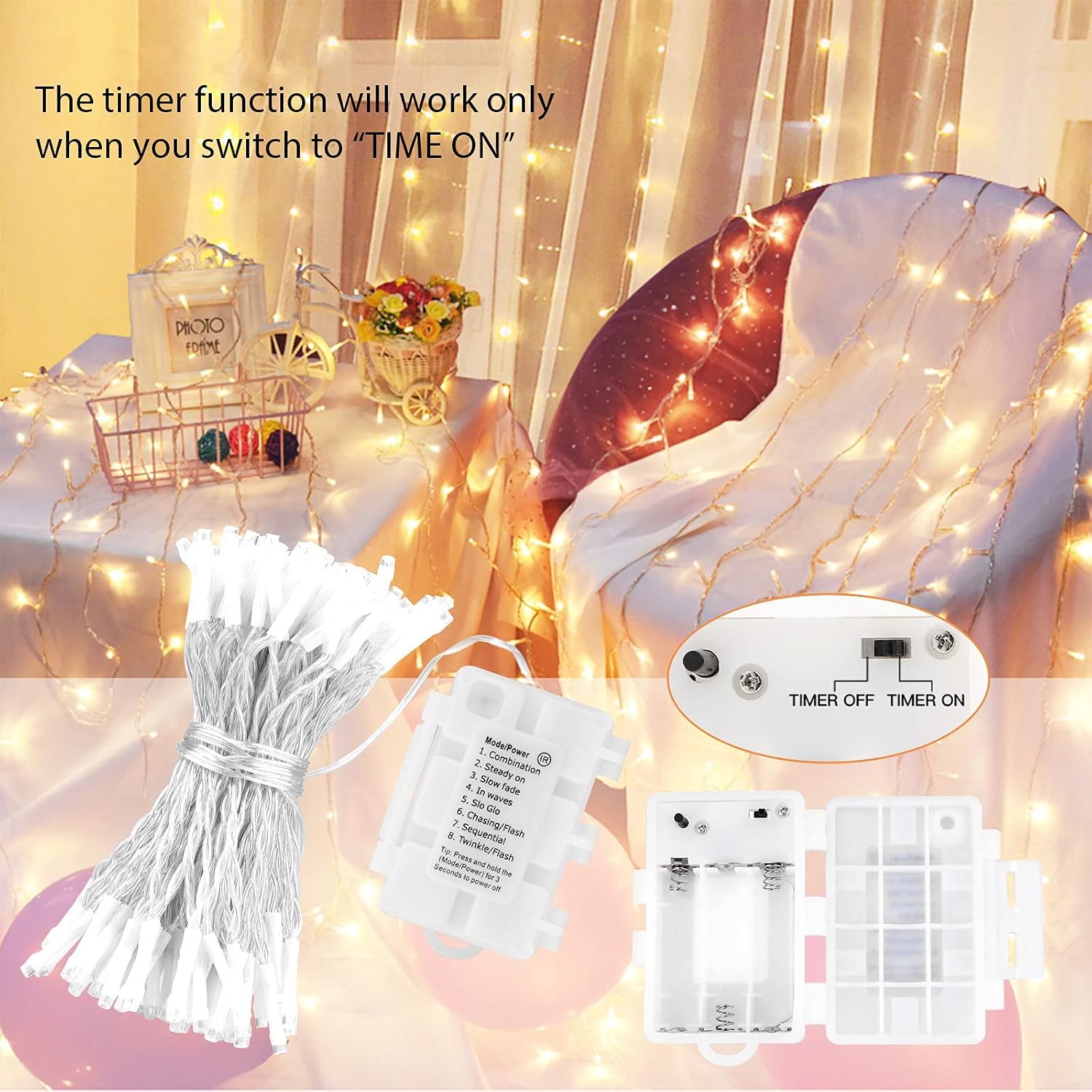 koopower [Timer & Remote] 36ft 100 LED Outdoor Battery Fairy Lights (IP65 Waterproof, Dimmable, 8 Modes, Warm White)