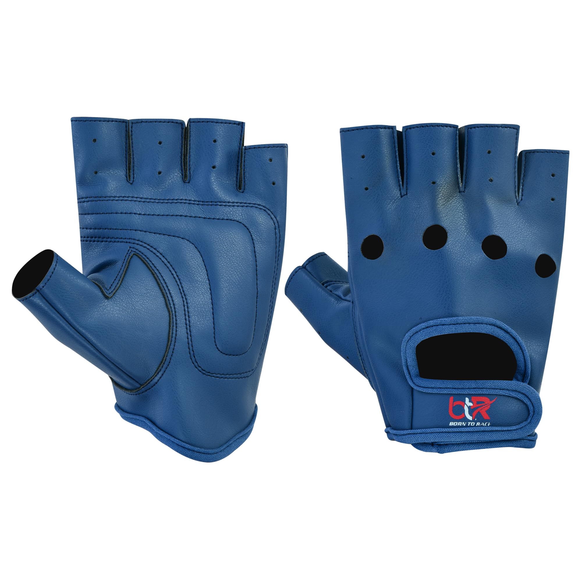 BTR BORN TO RACE Men's Vegan PU Leather Fingerless Driving Gloves - Motorcycle, Weightlifting, Cycling, and Bus Driver Half-Finger Gloves