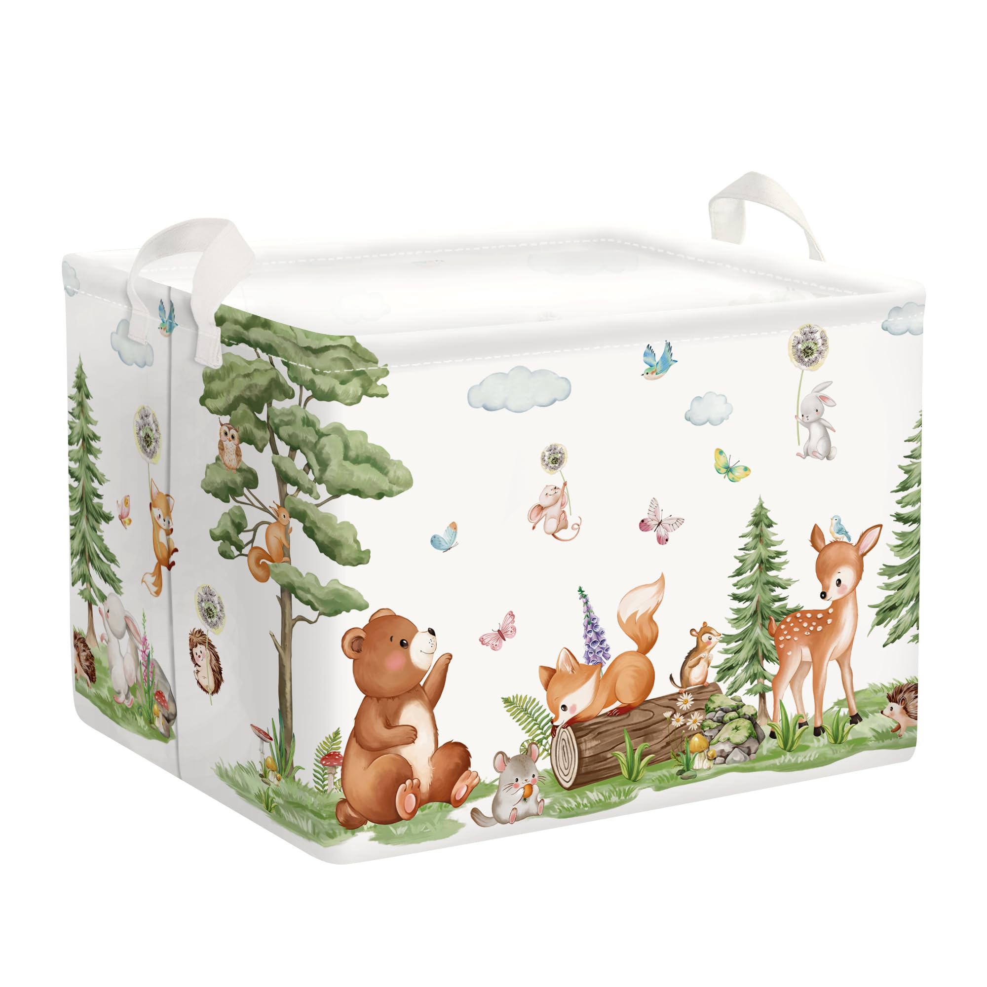 Grande Cesta Porta Biancheria Bambini Animali Foresta Orso Volpe Pieghevole Cestini Portaoggetti Giocattoli Vestiti per Bagno Cameretta, Scoiattoli, 36L