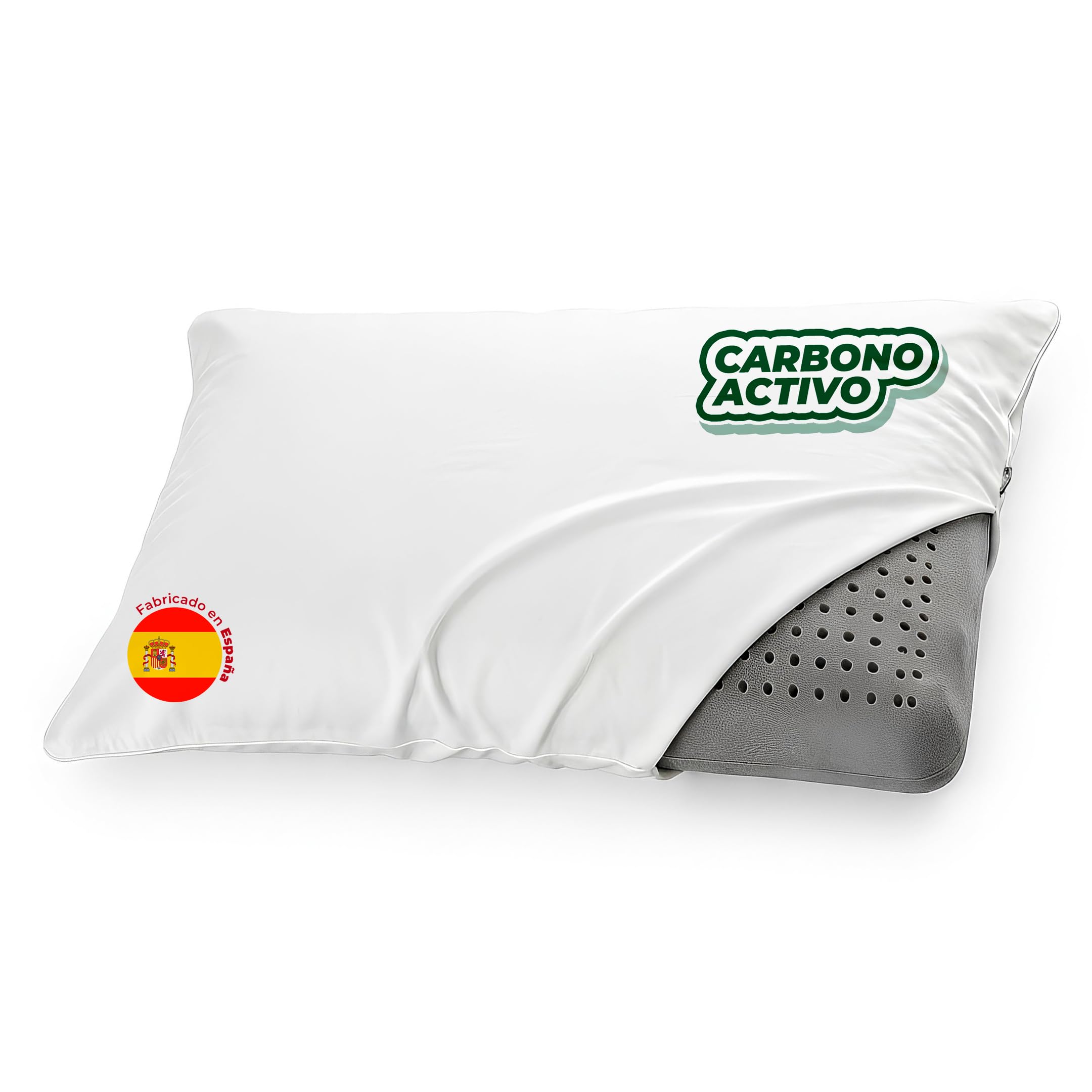 Aznar Almohada Viscoelástica Carbono Activo Firmeza Media Adaptación Cervical Transpirable Hipoalergénica Elimina Malos Olores Alivio Presión Columna Alineada Funda Extraíble Protección Cuello 135cm