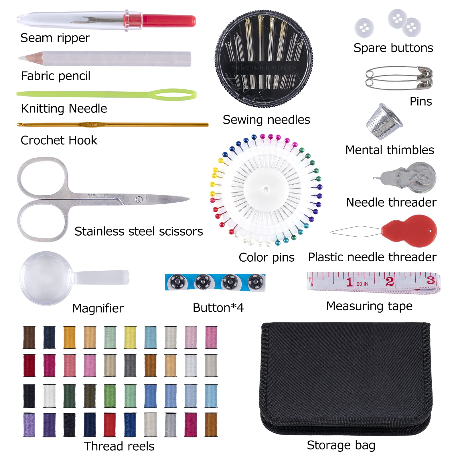Keadic Kit Da Cucito Portatile 128 Pezzi - Con 40 Bobine Filo, Aghi, Forbici, Ditale, Custodia Da Viaggio
