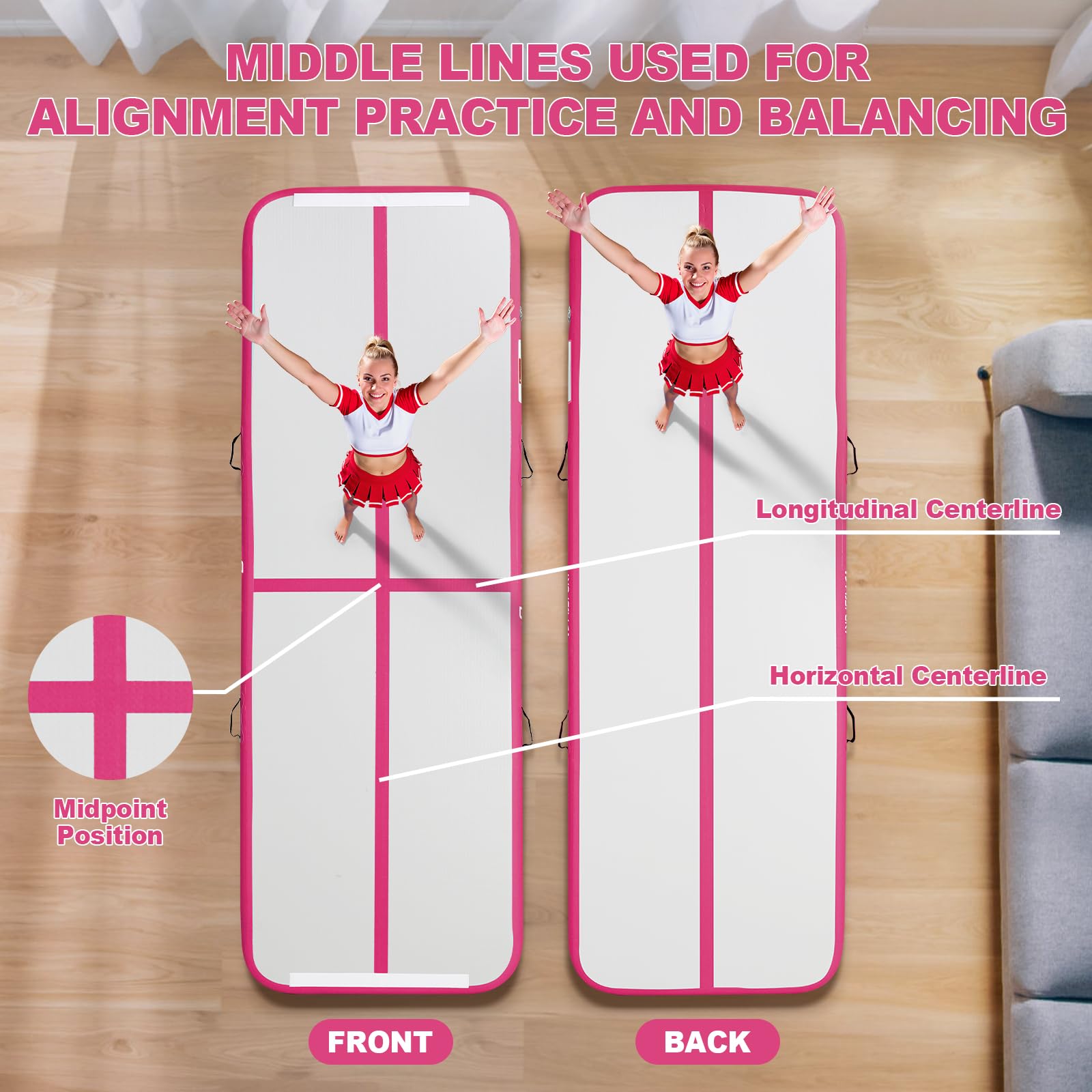 FBSPORT Air Tumbling Track Ginnastica Artistica 20cm di altezza Tappetino da Ginnastica Gonfiabile, 3m Air Tumbling Tappetino Tappeto Ginnastica Artistica da casa con Pompa per All'aperto, Yoga