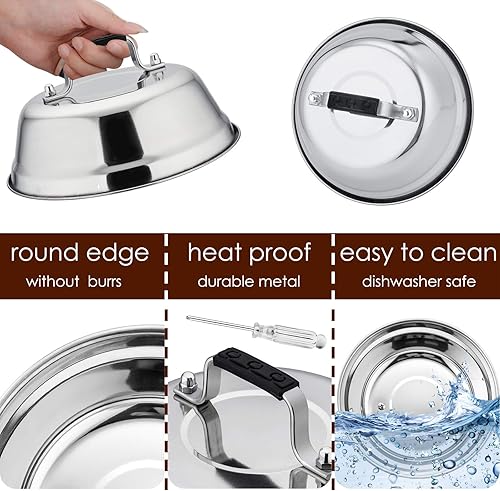 Miniatura 3 de HaSteeL Cúpula de fusión de quesos de 6.5 pulgadas, cubierta de vapor redonda pequeña de acero inoxidable, accesorios de parrilla de parrilla