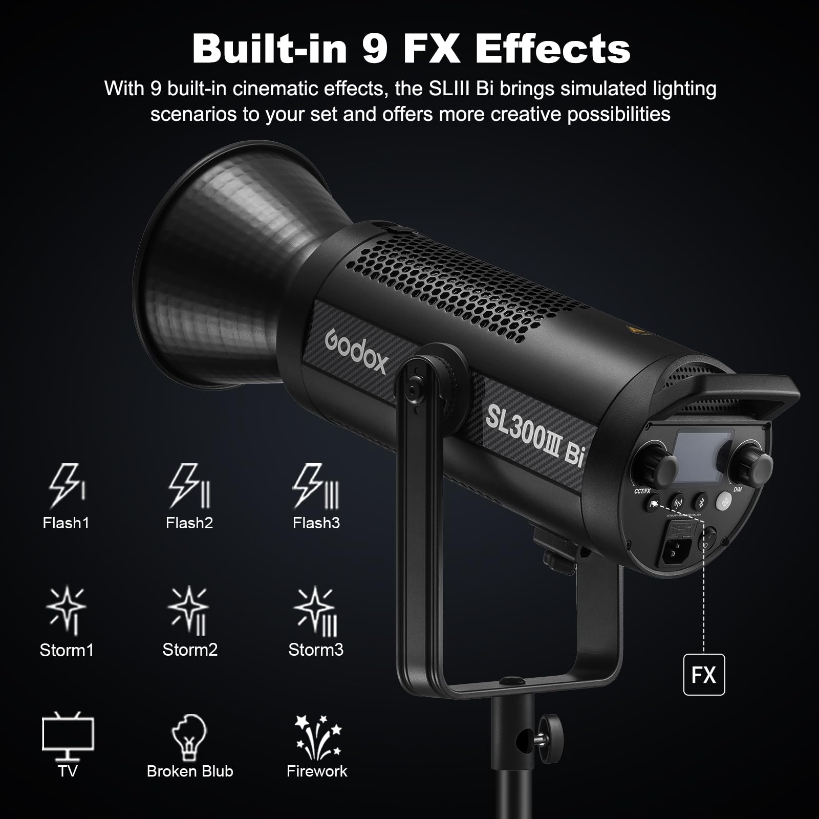 Godox SL300 Bi-Color LED Video Light, SL300IIIBI 330W 2800-6500K 117.000 Lux CRI/TLCI 97+ COB Monolight Bowens Mount Illuminazione continua dell'uscita per la produzione di film TV di fotografia di