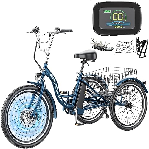 MOPHOTO Electric Tricycles for Adults, 3 Wheel E-Bike with 350W–750W Motor, Folding or Cruiser Frame, Multiple Speeds and Tire Sizes, UL Certified