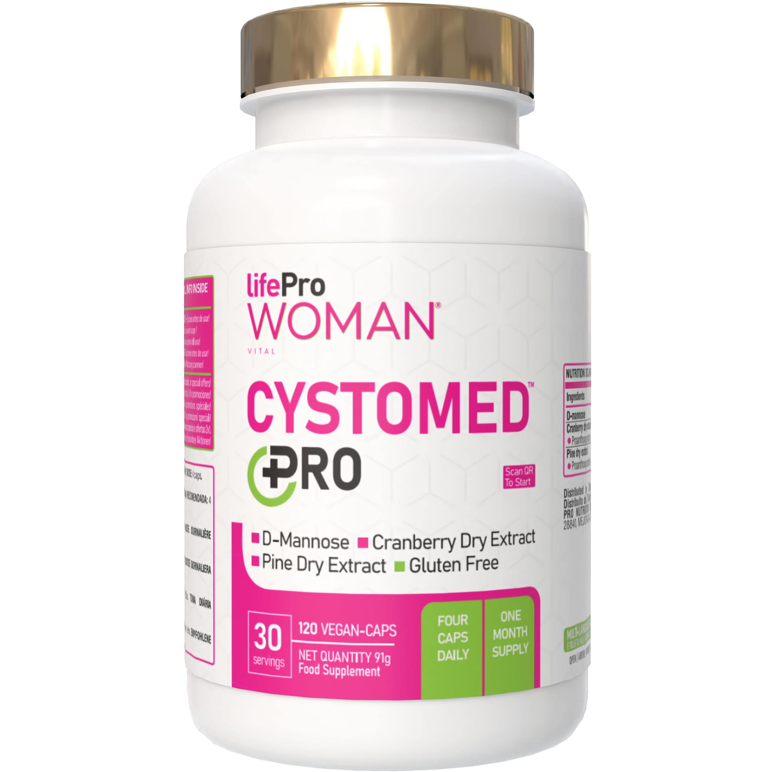 Cranberry gélules 5x Puissance + D-Mannose 2000mg – Cystomed Triple Action 120 Gélules avec 192,5mg PACs Standardisés + Extrait de Pin – Cranberry Gélules Scientifiquement Validées (EFSA/PubMed)