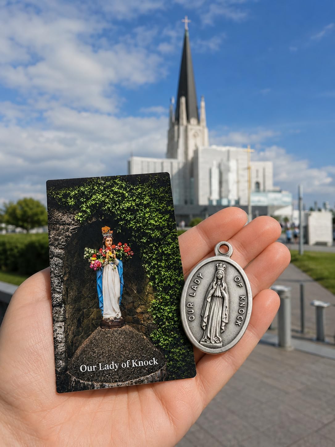 Westmon Works Our Lady of Knock Medal Set Italian Metal Medallion of the Marian Apparition in Ireland with Irish Holy Prayer Card